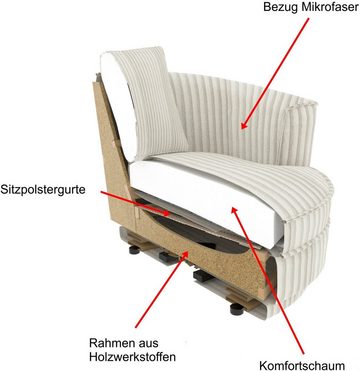 Furn.Design XXL-Sessel Comfy (Love Seat in Cord hellgrau, 120 x 120 cm), 360°drehbar, mit Bonell Federkern