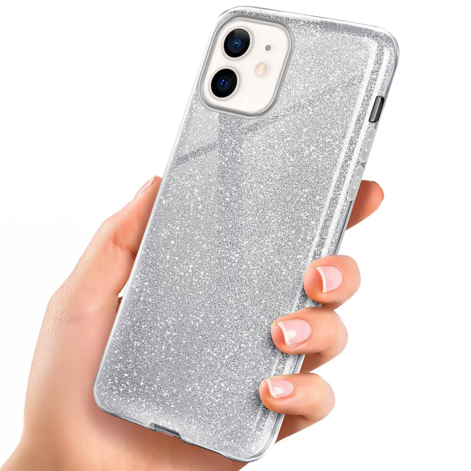 Handyhülle für iPhone 12 Glitzer Hülle Glitter Case Silber