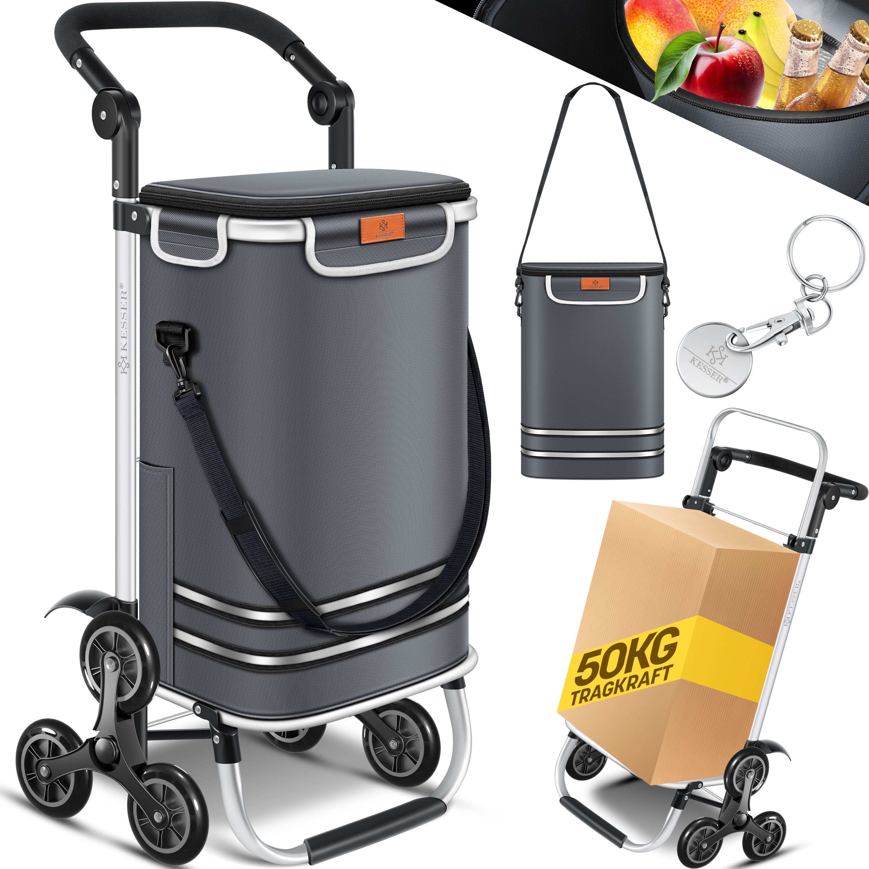 KESSER Einkaufstrolley, Einkaufstrolley mit Kühlfach ideal für Stufen belastbar bis 50kg
