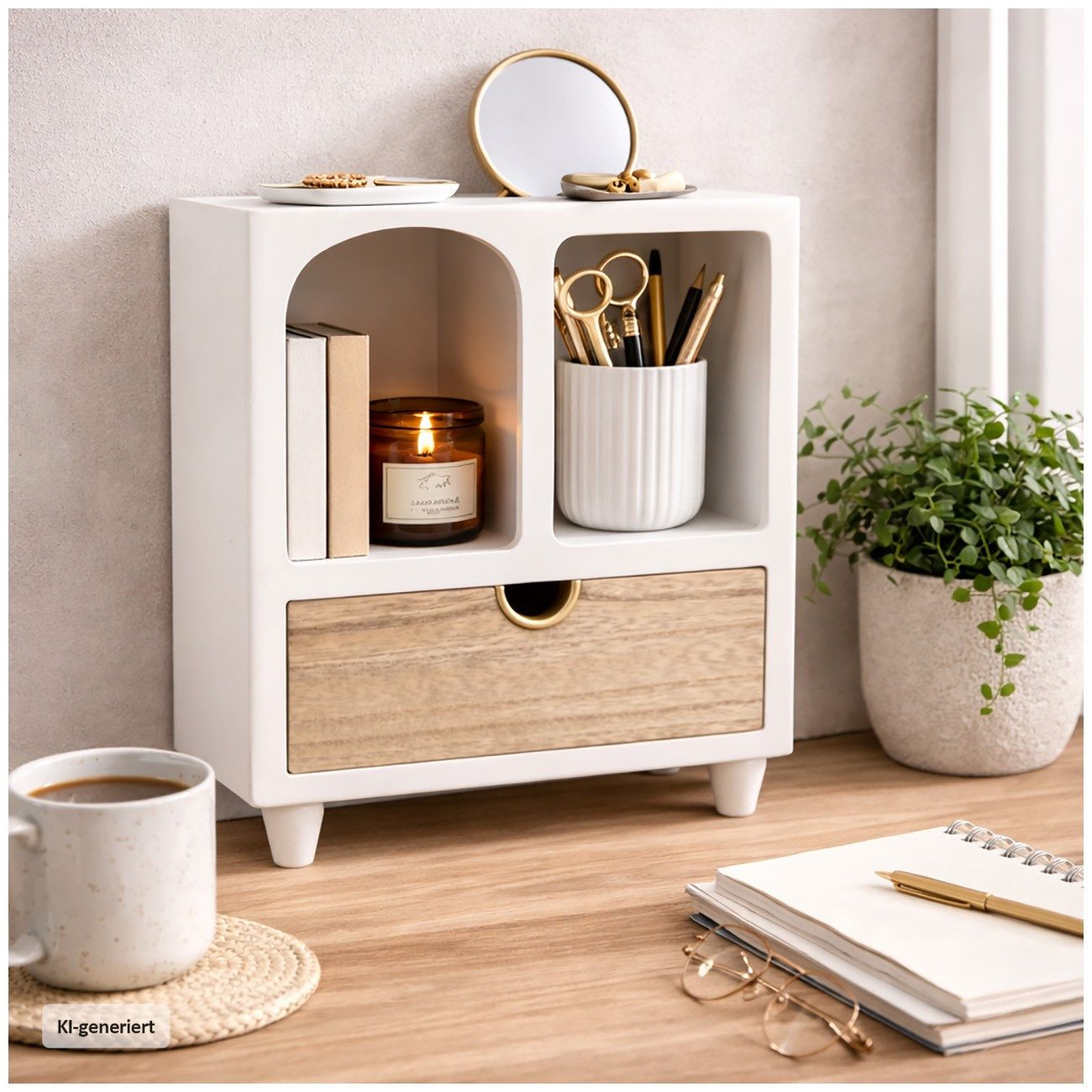 HTI-Living Schmuckkasten Minikommode mit Schublade MDF Aufbewahrungsschrank mit offenen Fächern (1 Stück, 1 Minikommode ohne Dekoration)