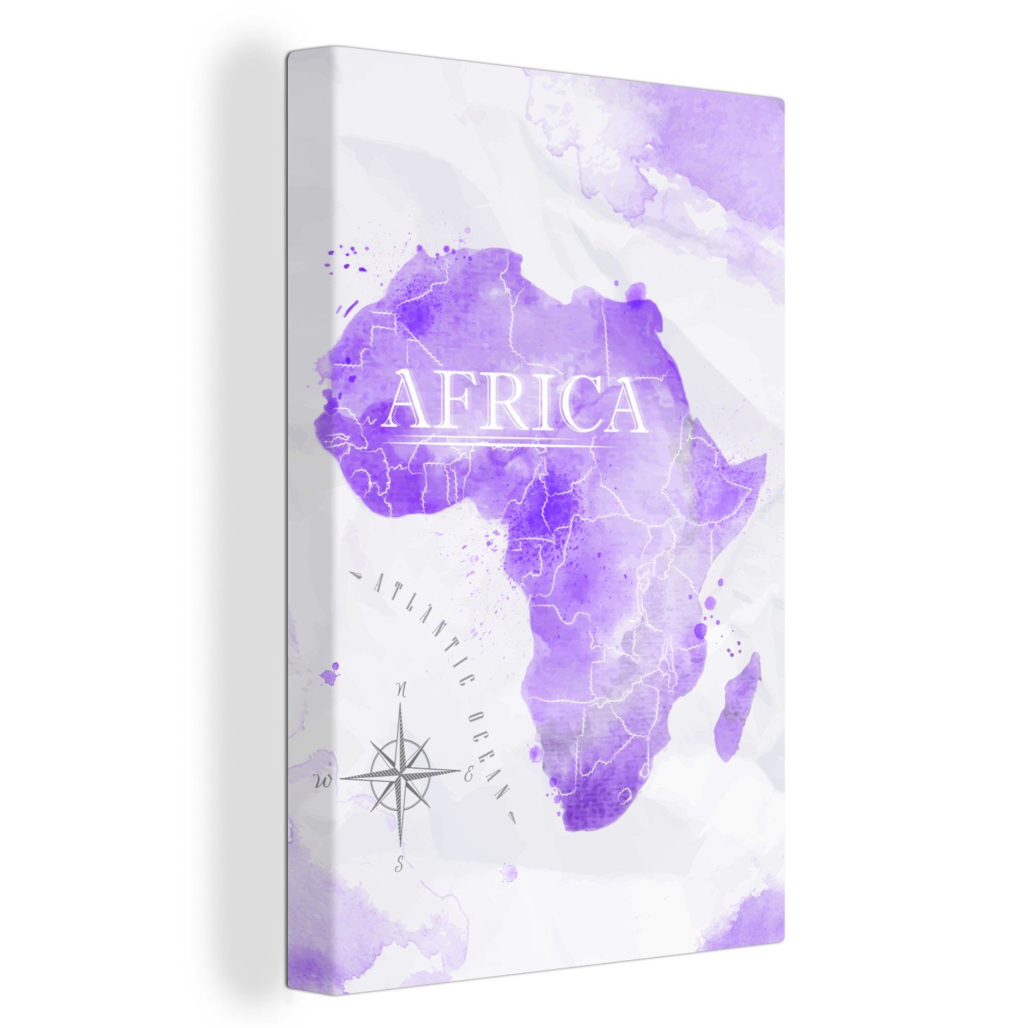 inkl. Karten 20x30 Aquarell, Afrika bespannt fertig Zackenaufhänger, cm Leinwandbild - (1 St), - Leinwandbild Gemälde, OneMillionCanvasses®
