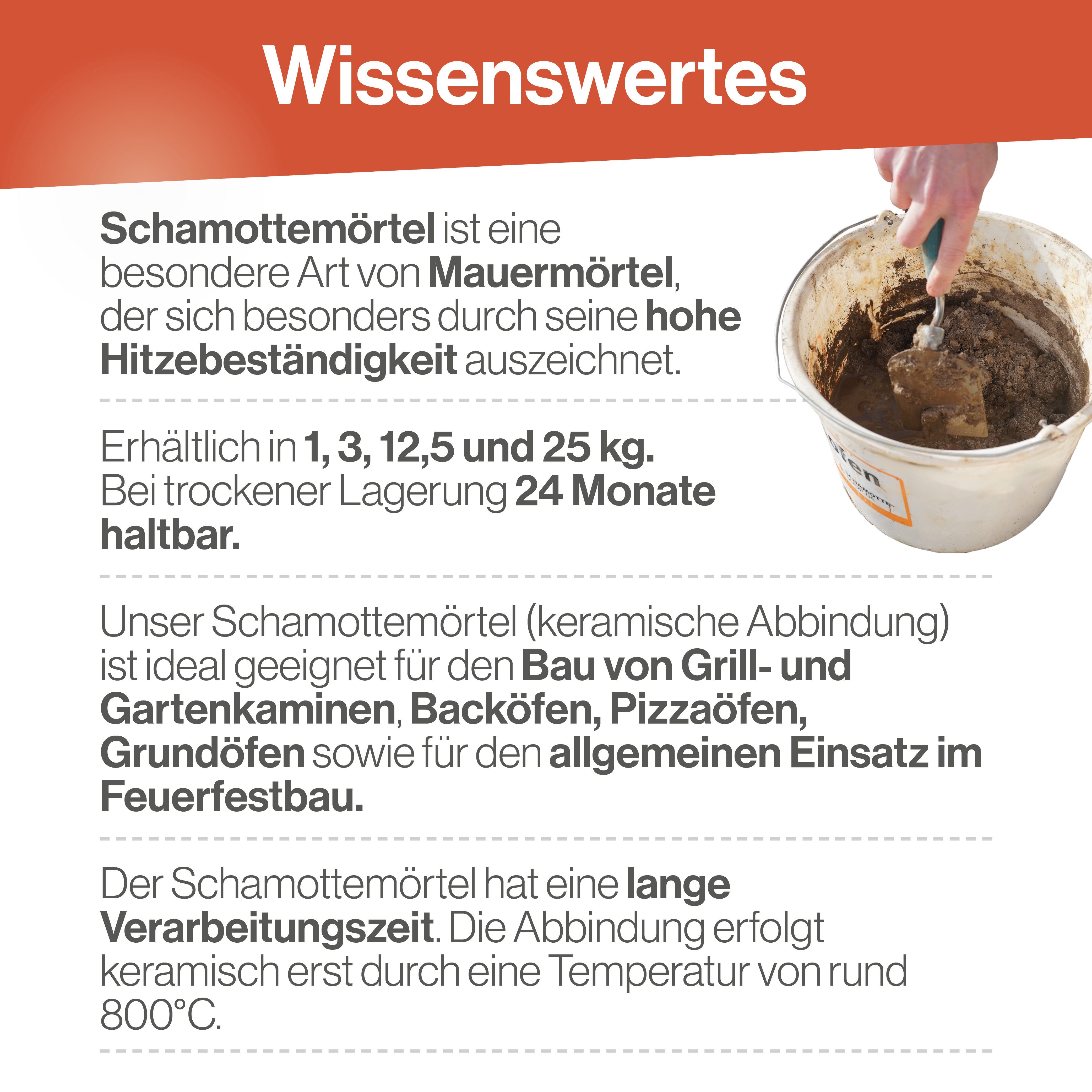 Feuerfest 123 GmbH Mörtel Schamottemörtel Schamottmörtel - Für Kaminöfen, Öfen & Grills, (Hitzebeständig bis 1.450 °C), - keramische Abbindung
