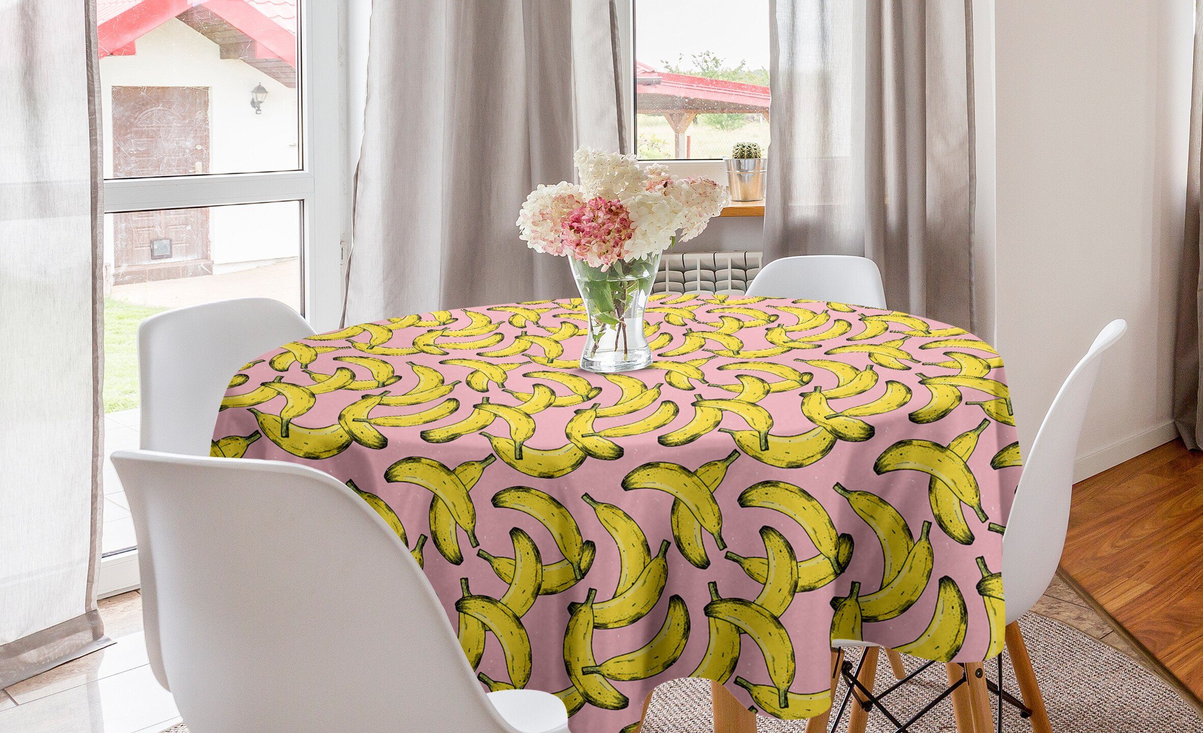 Tischdecke Banane Abdeckung Fun Esszimmer Fruit Abakuhaus für Dekoration, Küche Tischdecke Kreis Pop-Muster