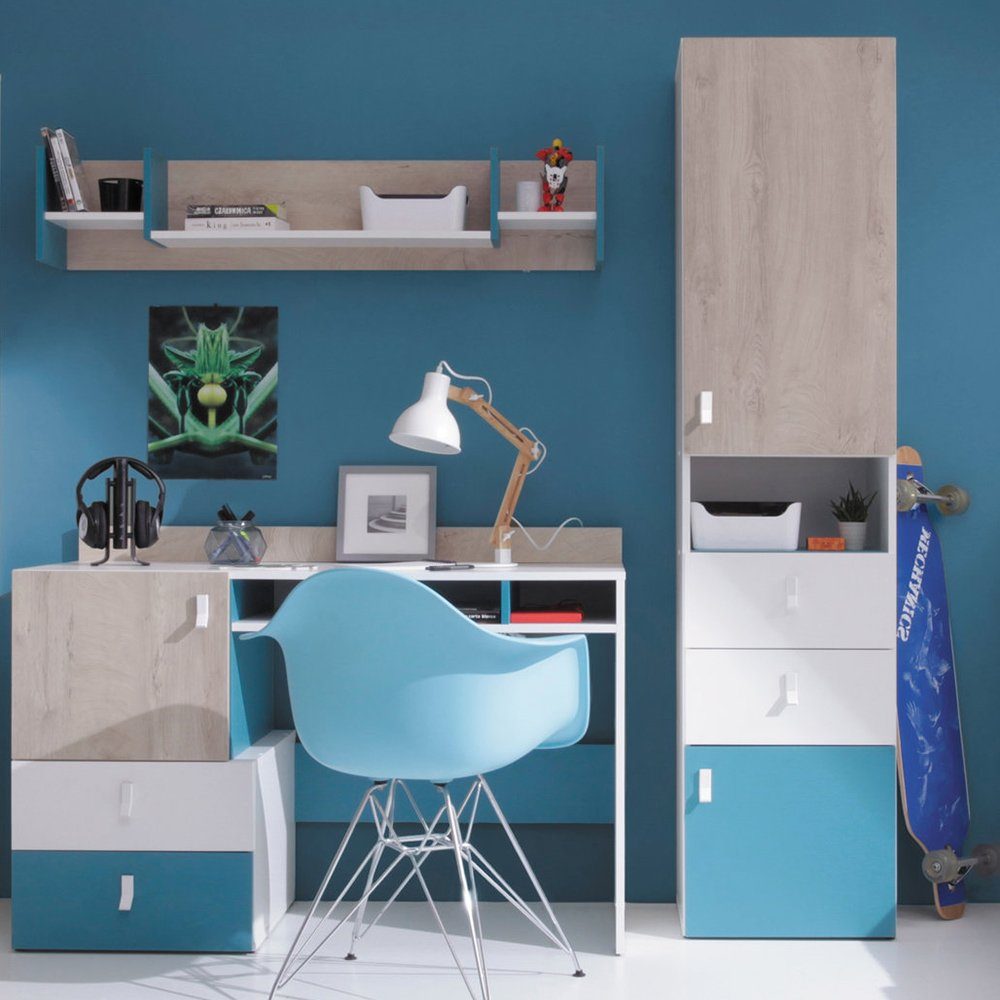 Lomadox Regal PITTSBURGH-133, Regalschrank, weiß/Eiche/blau günstig online kaufen