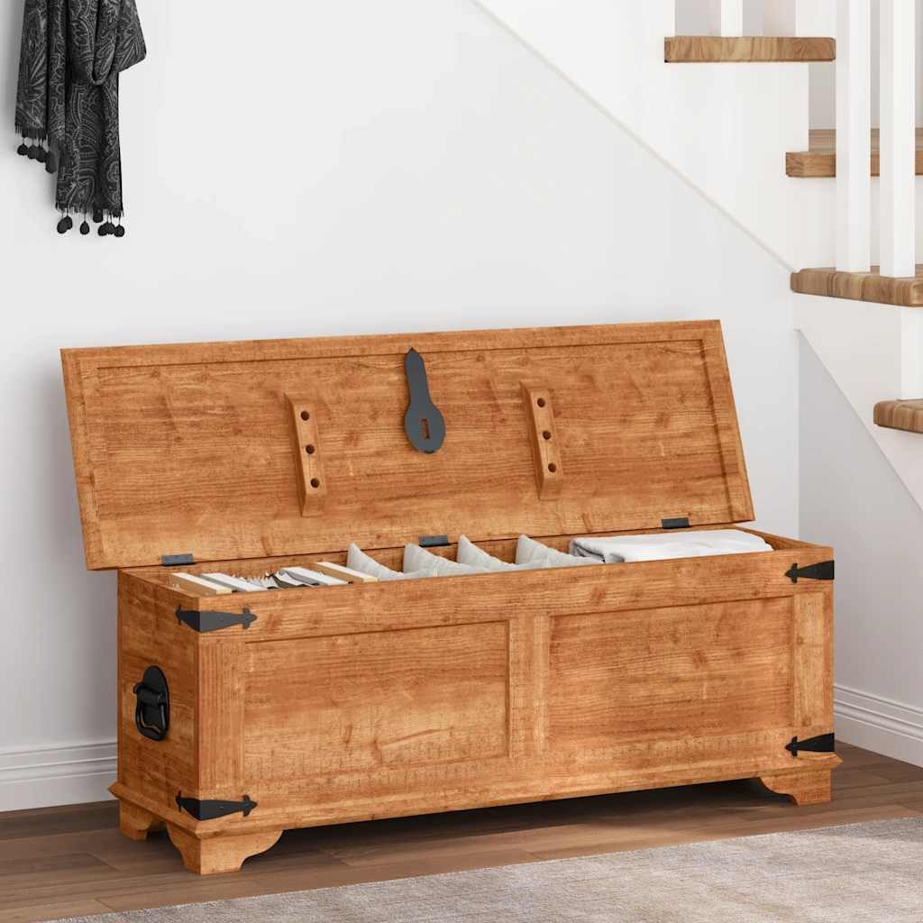furnicato Truhe Holztruhe aus Vollholz 110 x 35 x 40 cm in Naturfarbe (1 St), Gewachsene Aufbewahrungsbox mit Stauraum für Ihr Zuhause im Unikat
