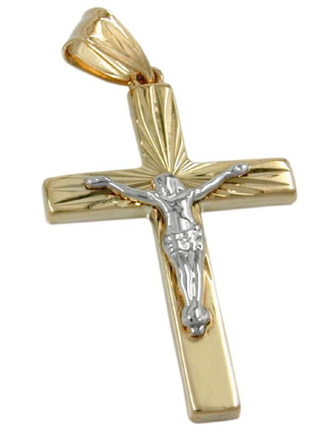 Kreuzanhänger Anhänger Kreuz Jesus Bicolor glänzend 375 Gold 34 x 17 mm