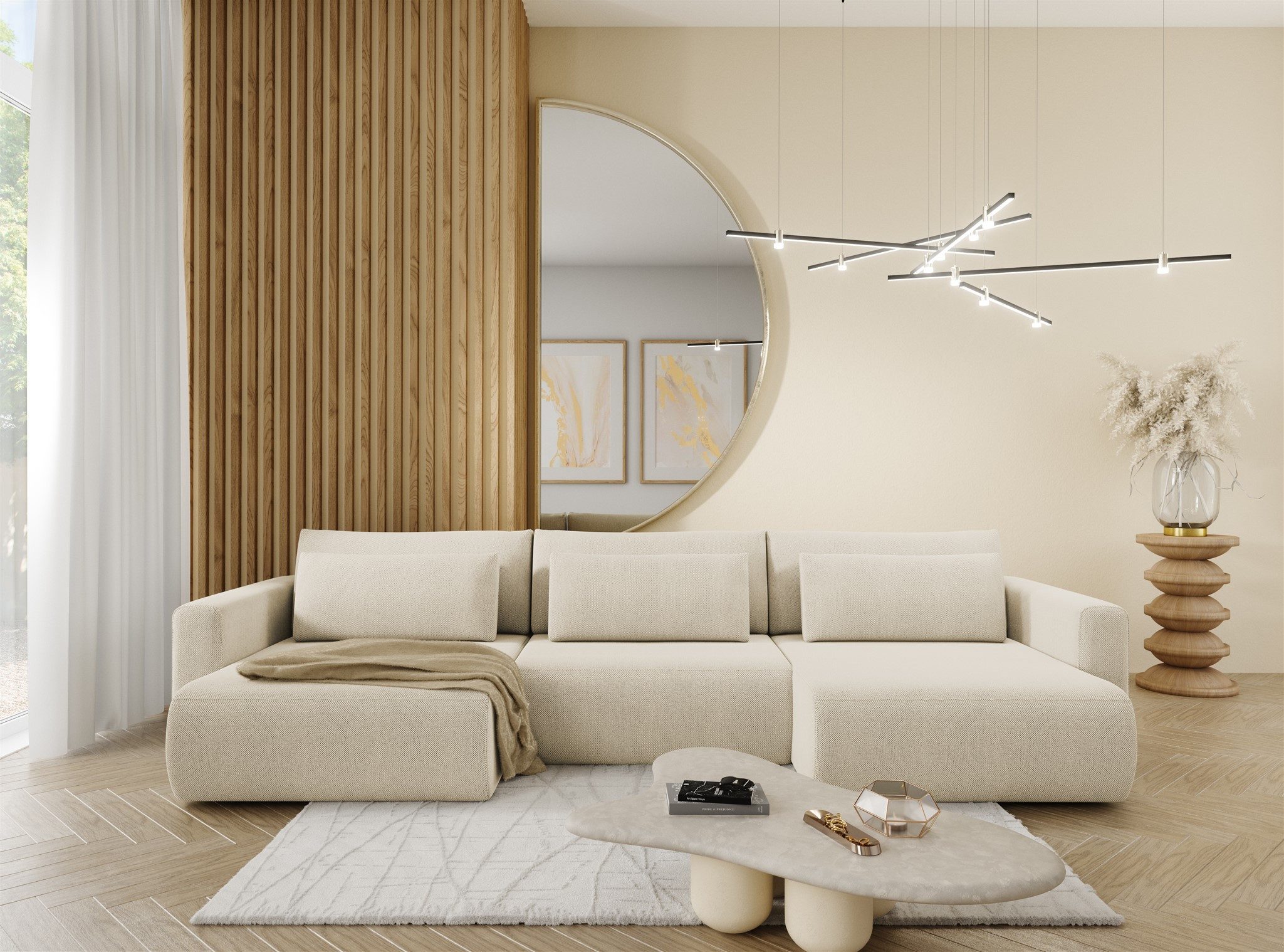 Fun Möbel Wohnlandschaft Sofa mit Schlaffunktion CHAIRA Stoff Curio, in U-Form, Rücken echt bezogen