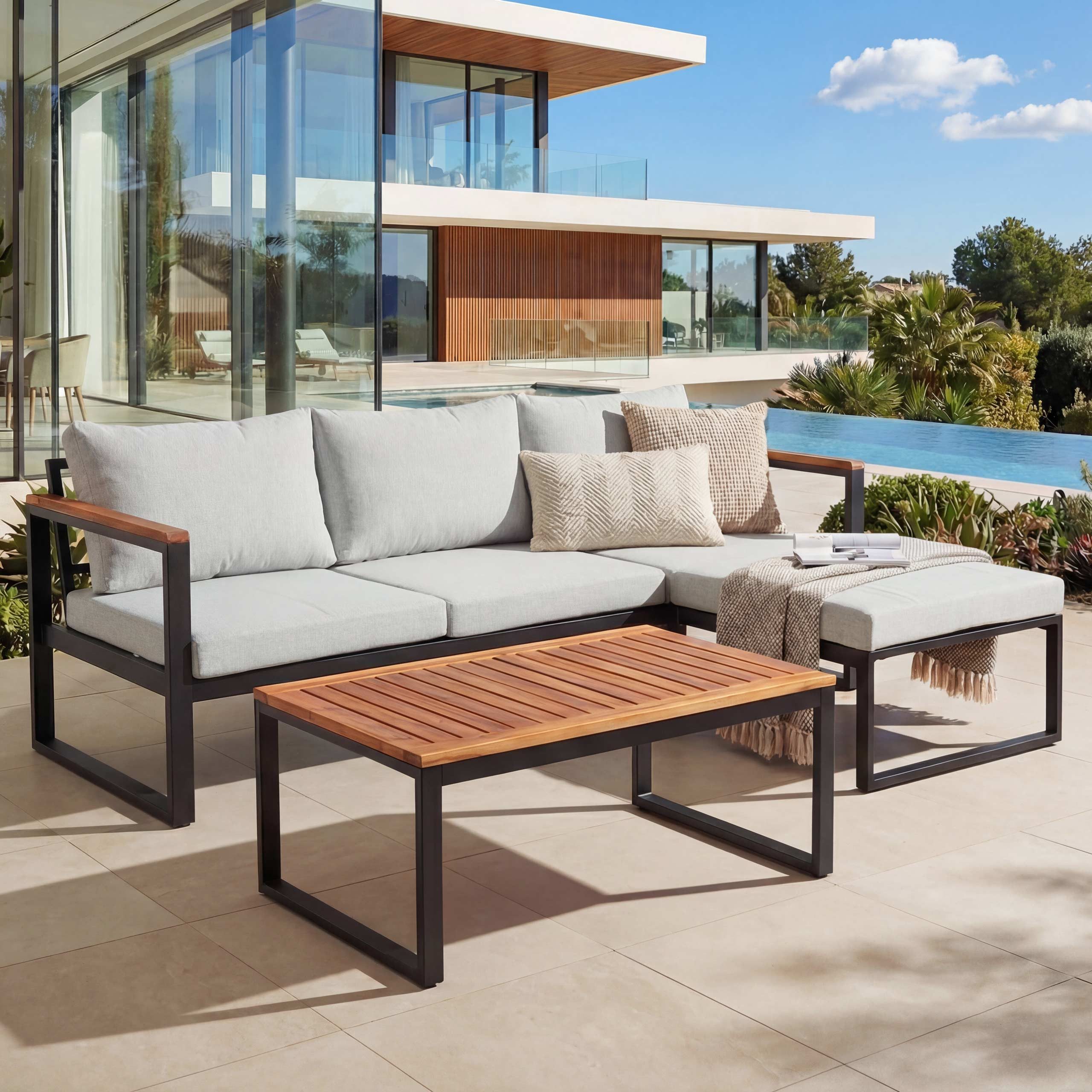 MCW Gartenlounge-Set MCW-L26b, (3-tlg), Inkl.Sitz- und Rückenpolster, Mit Schraubfüßen, Mit separater Ottomane