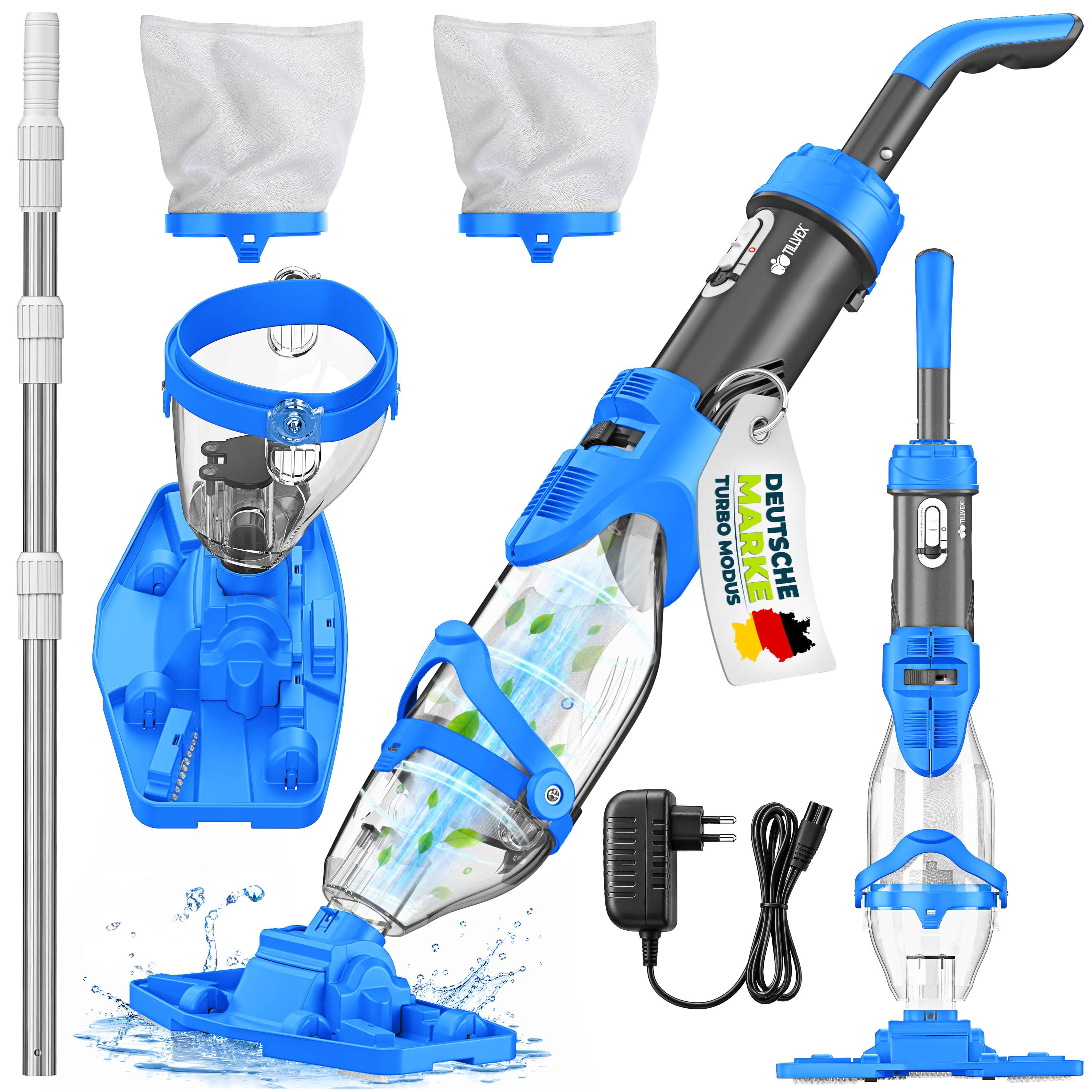 tillvex Poolbodensauger tillvex® Poolsauger Handsauger Bodensauger Reinigungsset Akku Poolrein, (Set)