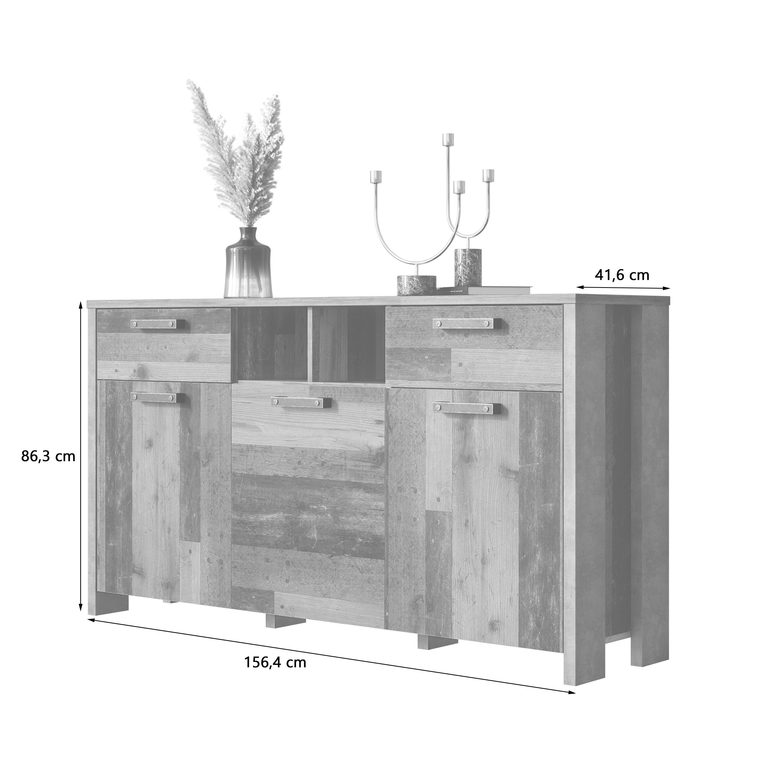 Newroom Sideboard Kane, Sideboard Old Wood Beton Optik Vintage Industrial Highboard Anrichte
