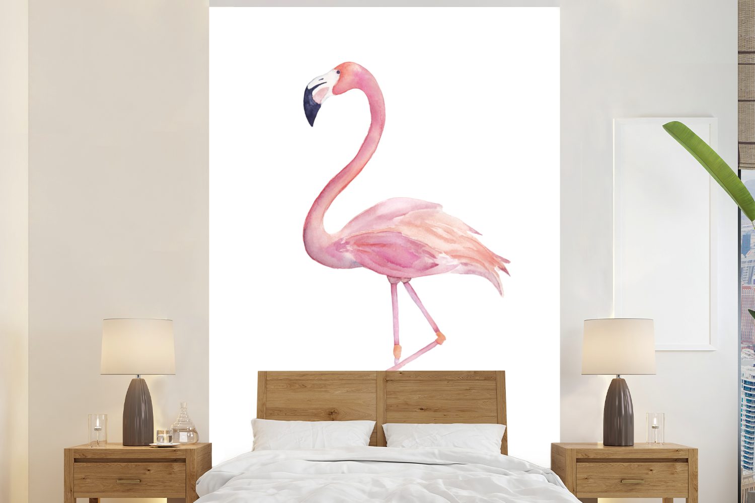 MuchoWow Fototapete Aquarell - Flamingo - Rosa, Matt, bedruckt, (3 St), Montagefertig Vinyl Tapete für Wohnzimmer, Wandtapete