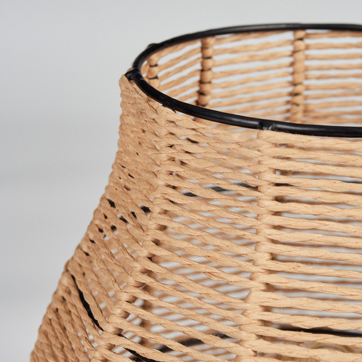 hofstein Tischleuchte Tischlampe aus Metall/Bast in Schwarz/Naturfarben, ohne Leuchtmittel, Tischleuchte im Boho-Design, Lichteffekt, Schalter am Kabel, 30cm, E – Bild 5 von 5