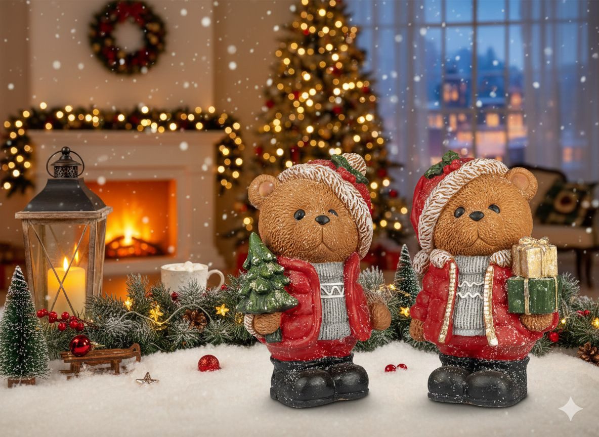 formano Dekofigur 2er Set Teddy Dekofiguren Weihnachten – 40 cm, Kunststein, handbemalt (2er-Set)