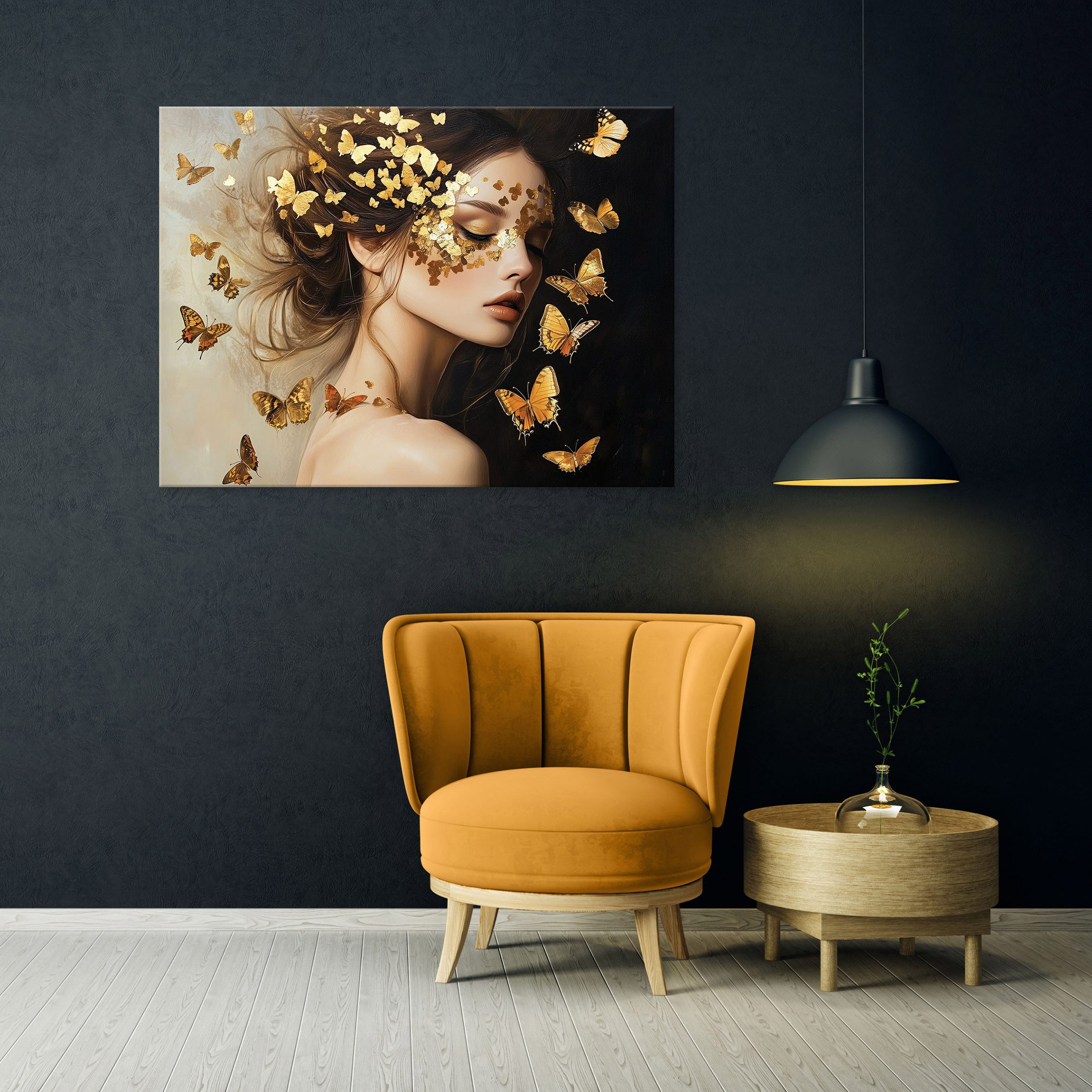 Wallarena Leinwandbild Frau Schmetterlinge Gold Modern Wandbilder Wand Deko günstig online kaufen