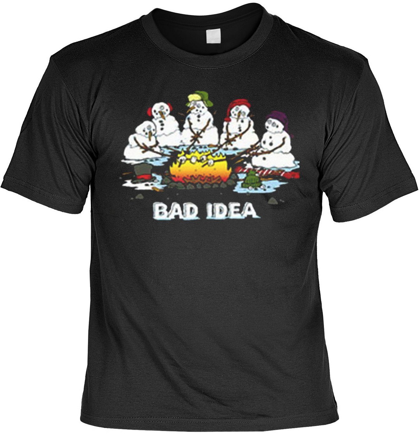 T-Shirt Weihnachtsmotiv Shirt Schneemänner beim Grillen: Bad Idea