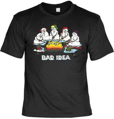 Tini - Shirts T-Shirt Weihnachtsmotiv Shirt Schneemänner beim Grillen: Bad Idea Weihnachtsshirt, Winter Grill Fans