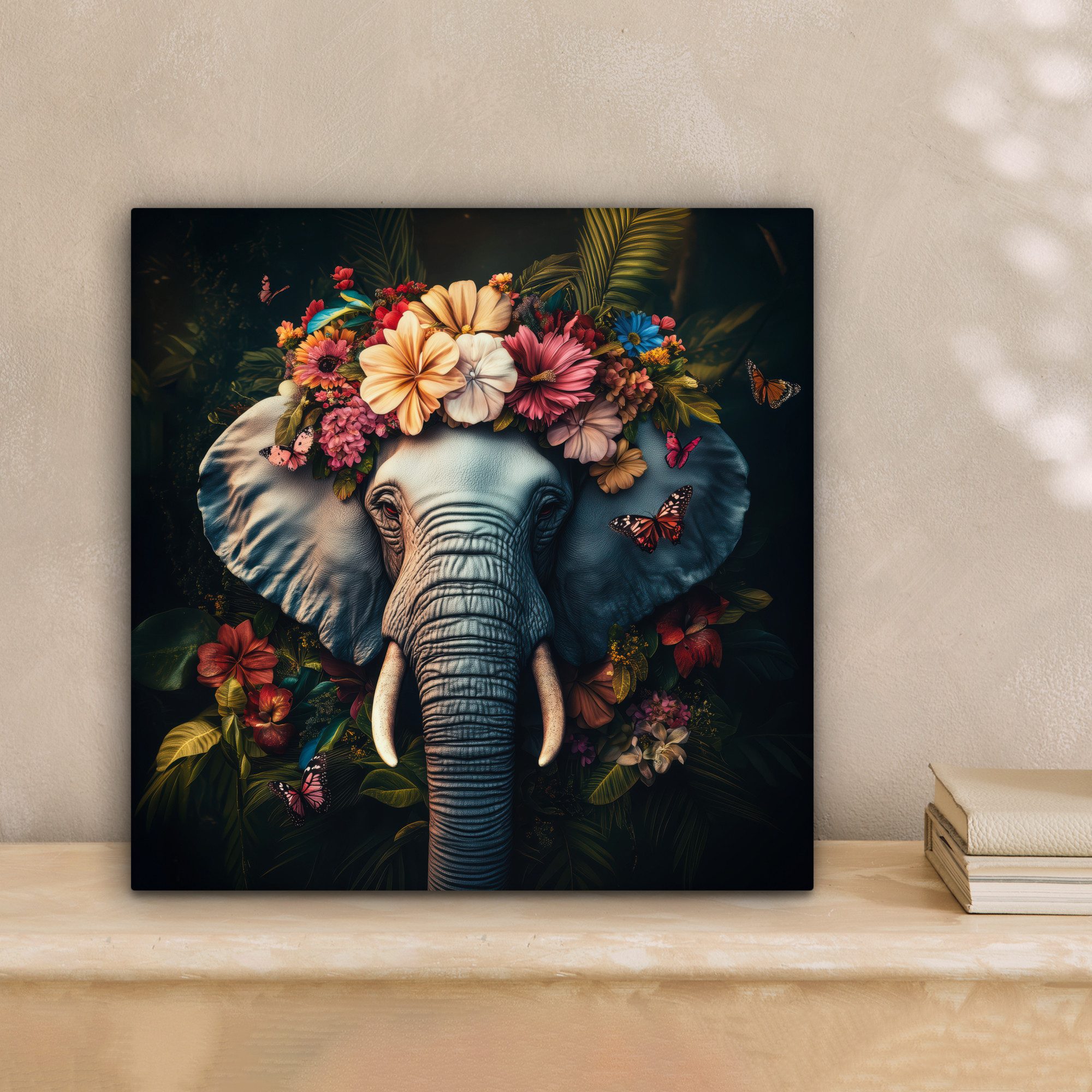 OneMillionCanvasses® Leinwandbild Elefant - Tiere - Blumen - Natur, Fotodru günstig online kaufen