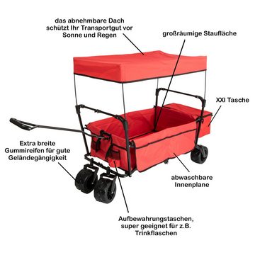 Grafner Bollerwagen Grafner® Bollerwagen Modell Offroad schwarz/rot mit Dach, bis 100kg belastbar, zusammenklappbar