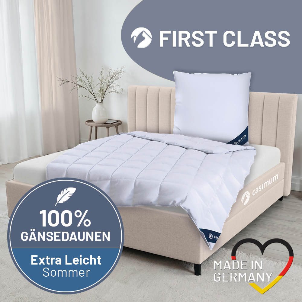 casimum Gänsedaunenbettdecke FIRST CLASS Daunendecke 135x200, 155x220, 200x200 für Sommer & Winter, Füllung: 100% Gänsedaunen, Klasse 1, Downpass zertifiziert, Bezug: 100 % Baumwolle, Decke für Sommer, Winter, Ganzjahr, hergestellt in Deutschland