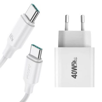 GreenHec Dual Adapter für Apple iPhone 15 14 13 12 11 Mehrfach Doppel Charger USB-Ladegerät (Dual Charger Powerlink 40W USB-C Lightning 1m Datenkabel Porthold)