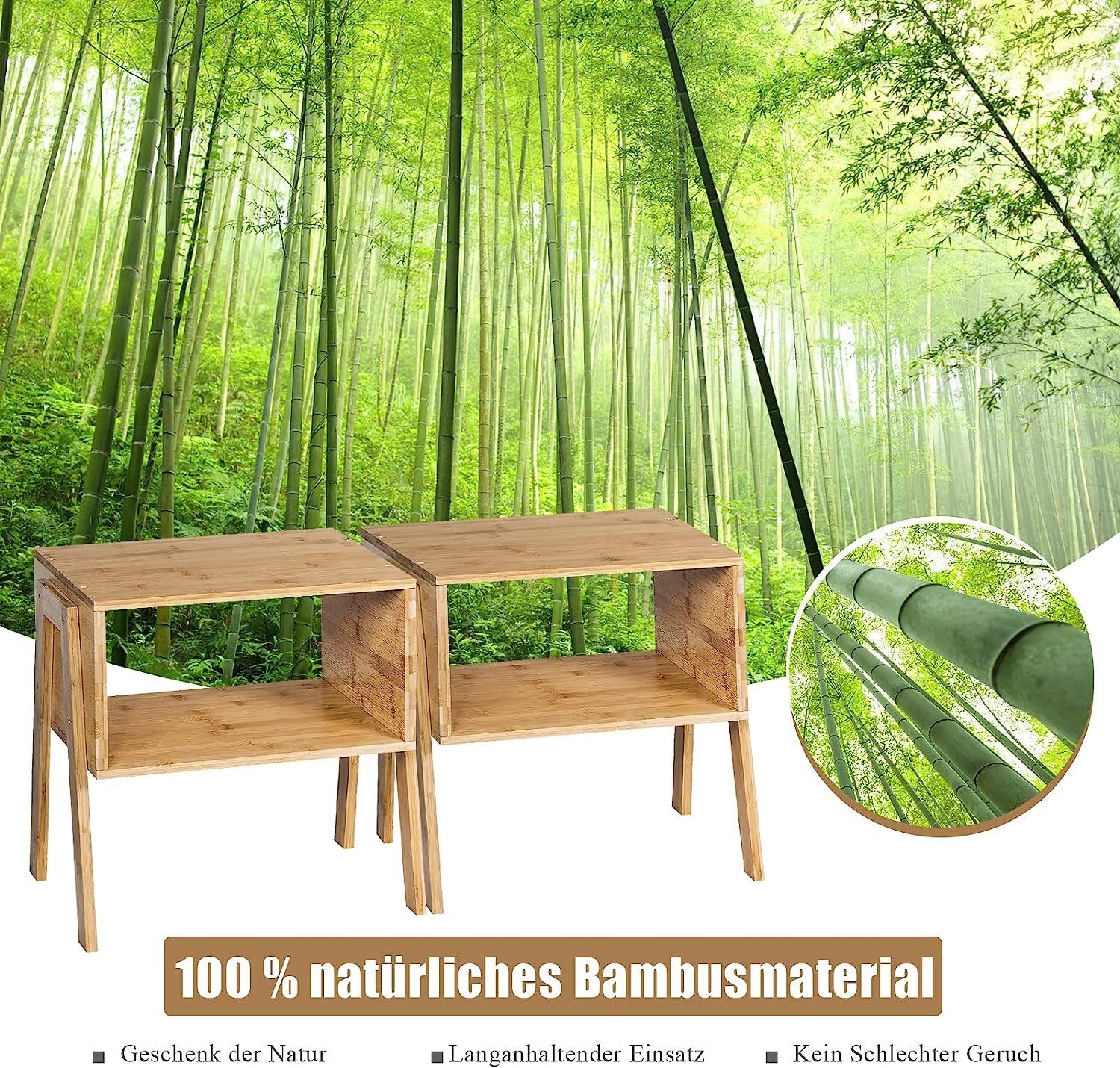 KOMFOTTEU Beistelltisch Bambus, aus Nachttisch 40×29×42 Set), (2er cm
