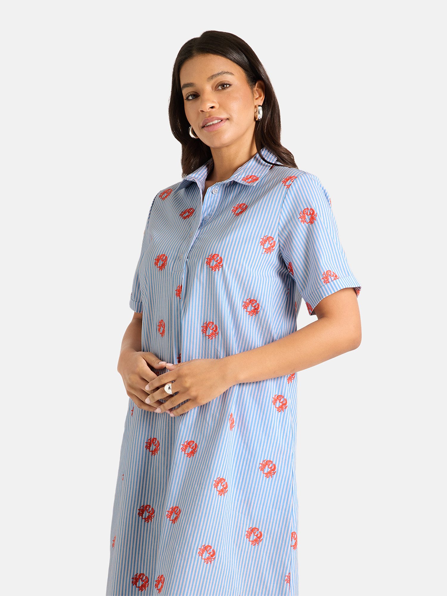 Lieblingsstück Hemdblusenkleid NaraL Kurzarm mit Umschlagsaum, Stickereien