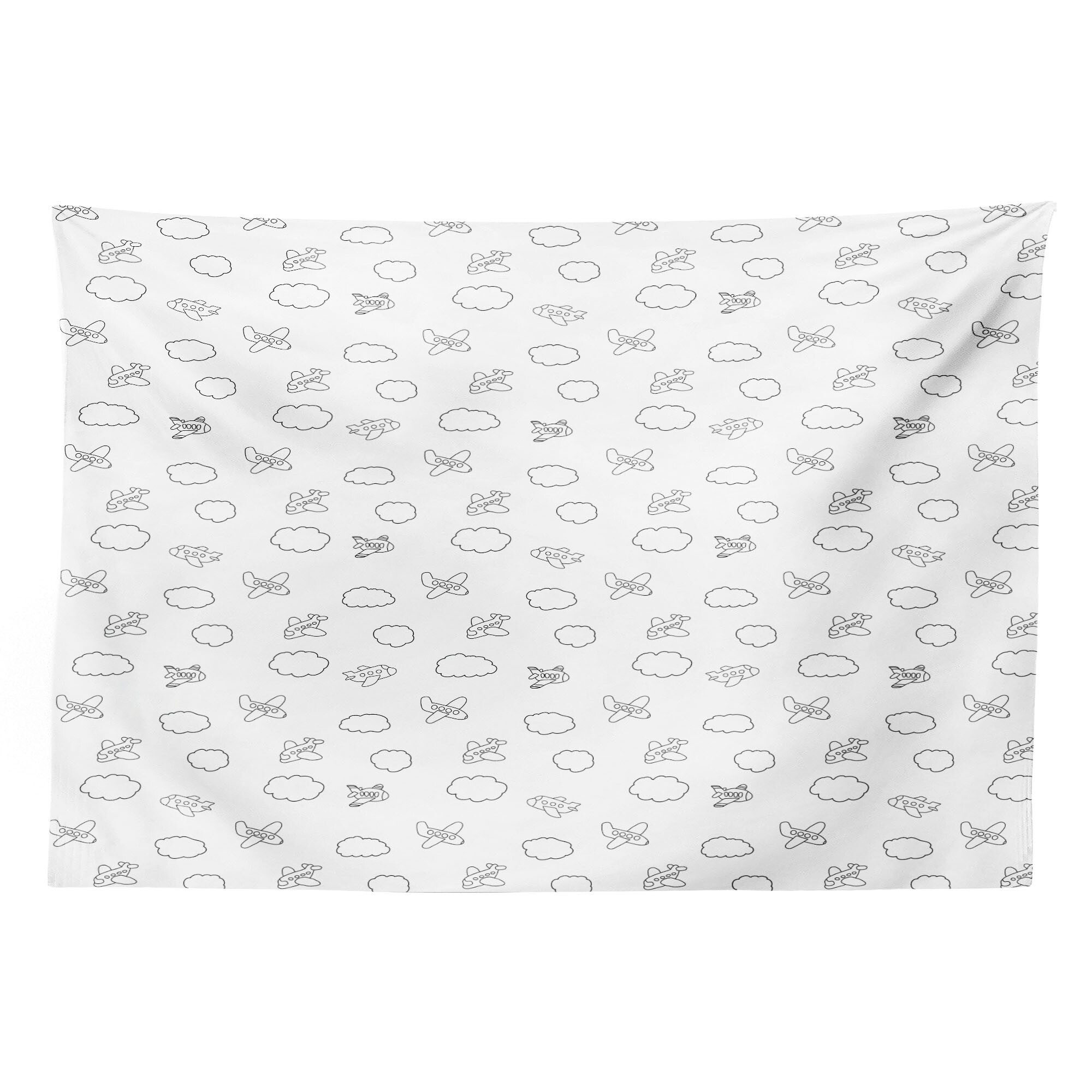 Abakuhaus Wandteppich aus Weiches Mikrofaser Stoff Für das Wohn und Schlafzimmer, rechteckig, Flugzeug Childish Geschwollene Wolken