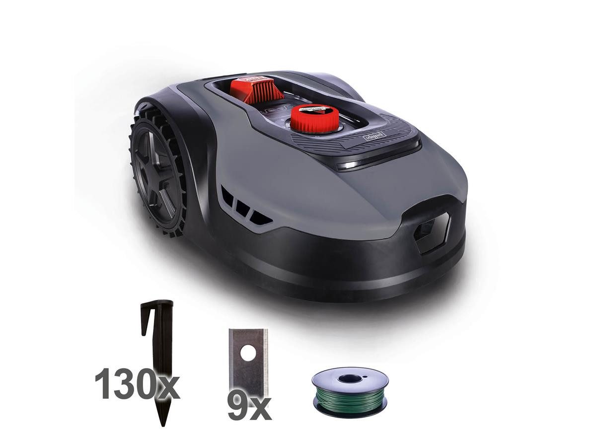 Scheppach Rasenmähroboter RLM500W, bis 500 m² Rasenfläche, inkl. 9x Mähmesser, Schnitthöhenverstellung 20–60 mm, Geräuscharm