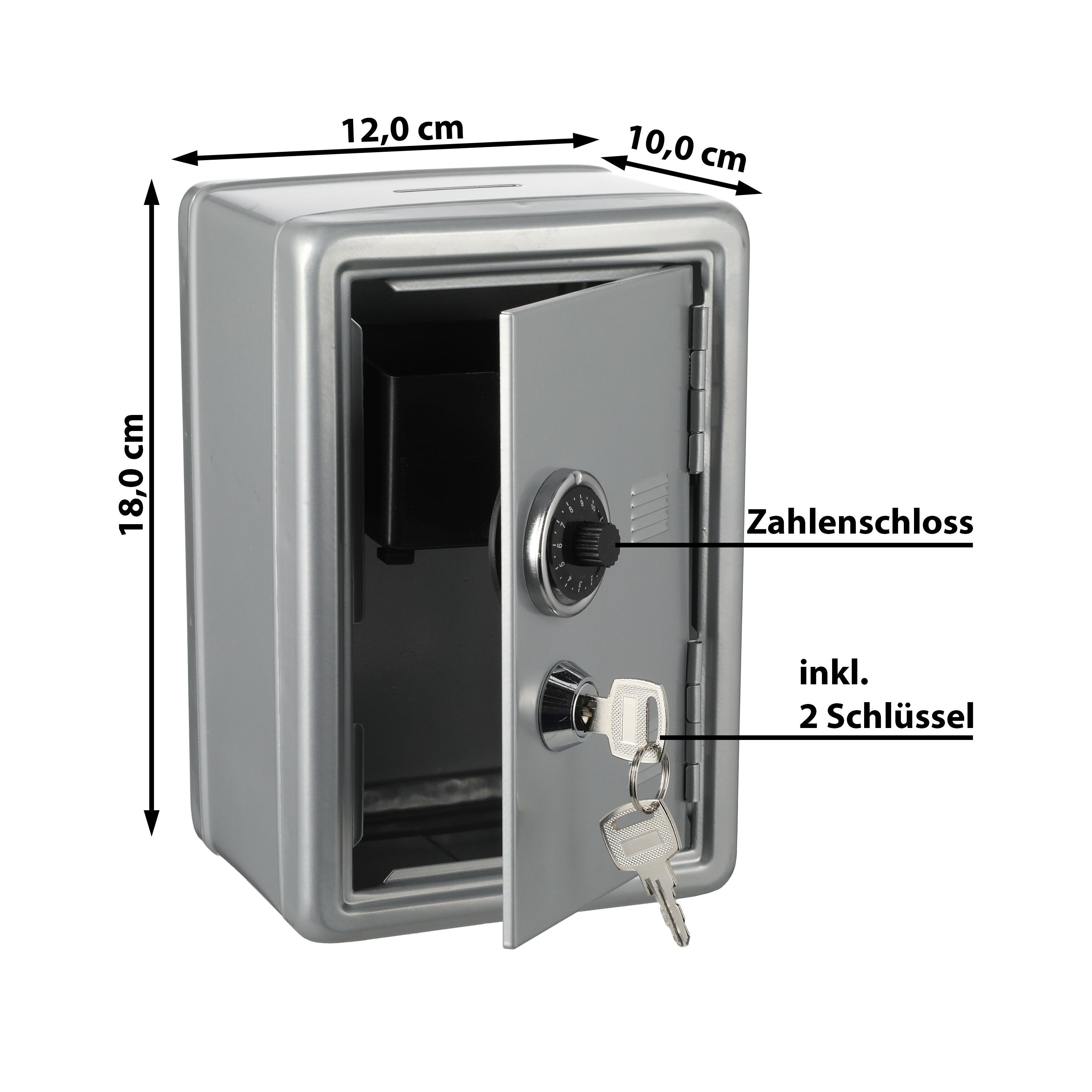 CEPEWA Spardose Spardose Tresor Metall silber 12x18x10cm – Bild 2 von 5