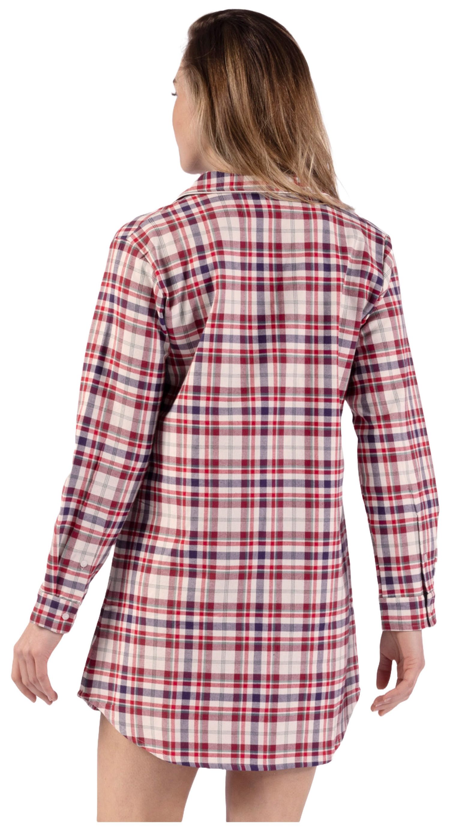 Nina Von C. Nachthemd Damen Flanell Schlafshirt geknöpft kariert (1-tlg) Baumwolle