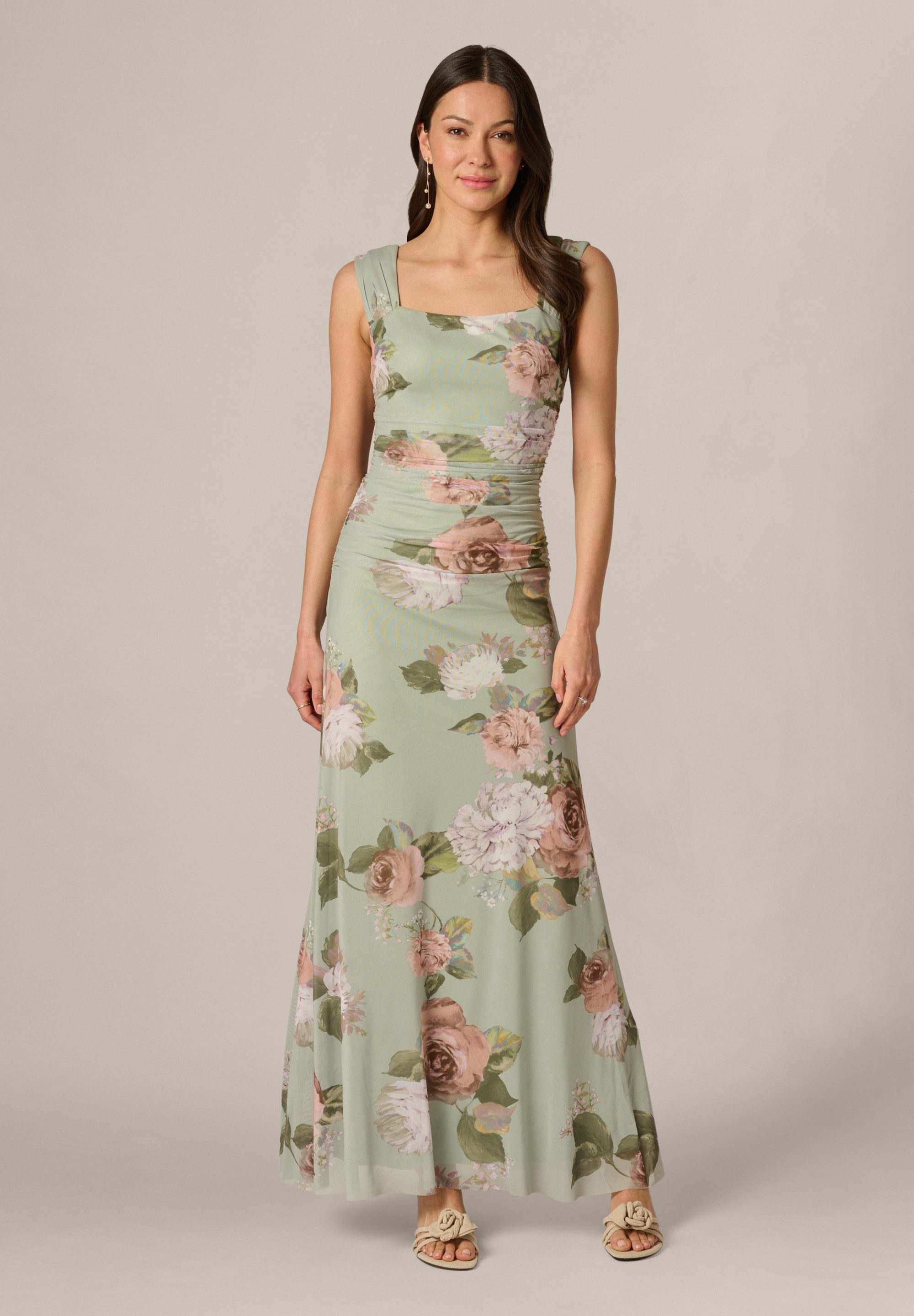 Adrianna Papell Maxikleid Print Stretch Mesh Long Gown Luftiges, elastisches Blumenkleid aus Mesh