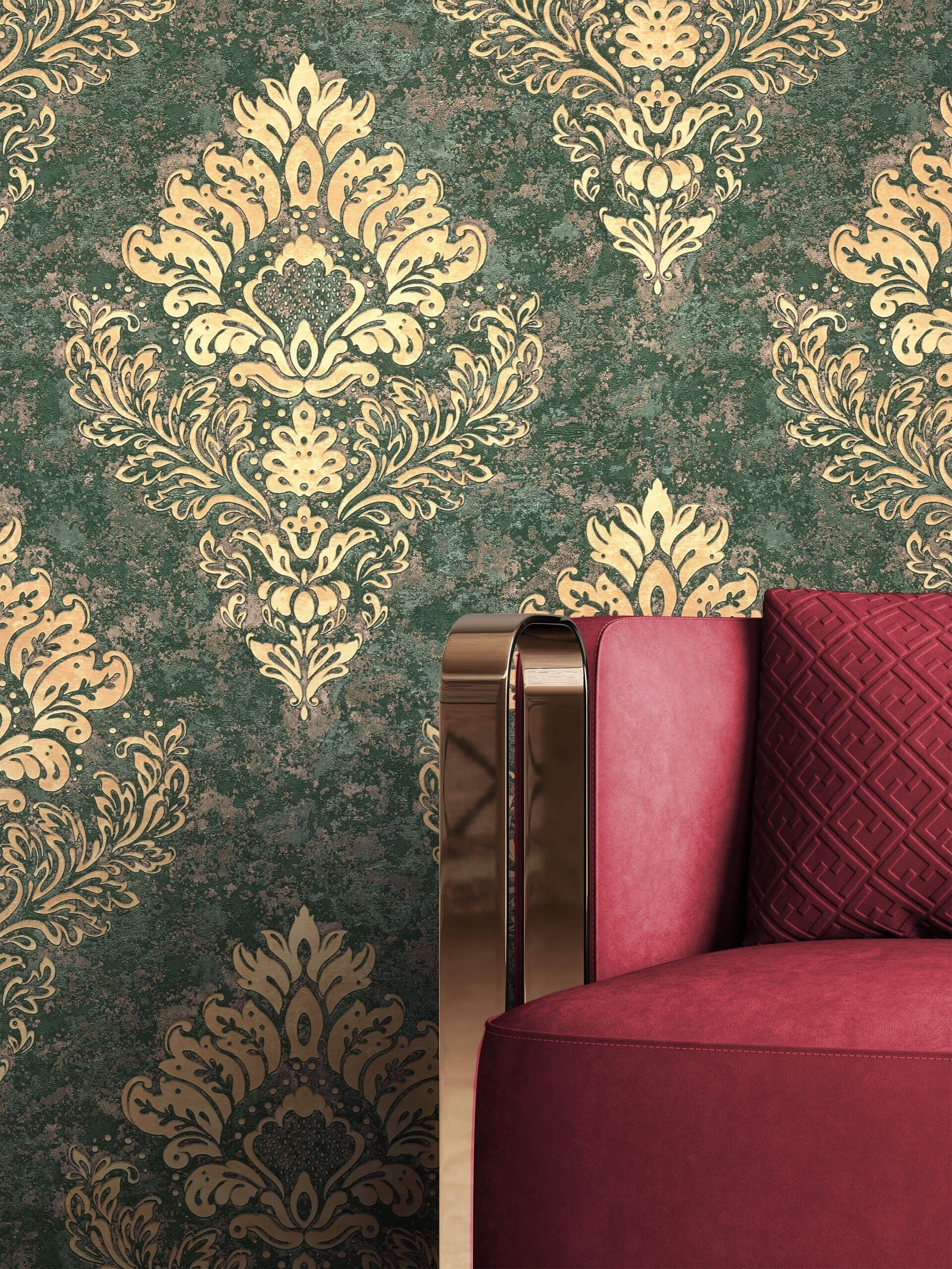 Newroom Vliestapete Lilo Tapete Barocktapete Ornament,Prunk, Grün Tapete Ba günstig online kaufen