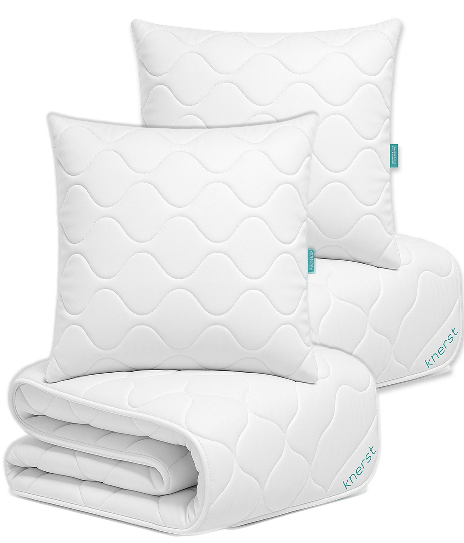 KNERST Bettdecke + Kopfkissen 80x80cm, und Bettdecke 135x200cm, allergikerfreundlich, Füllung: 100% Polyester, bis zu 90°C waschbar, trocknergeeignet, hypoallergene Füllung