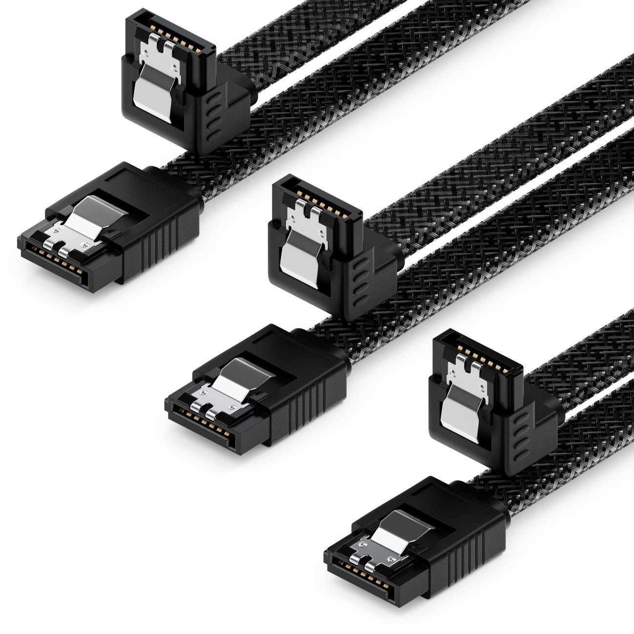 deleyCON deleyCON 3x 30cm SATA 3 Kabel Nylon Set 6 Gbit/s 1 L-Stecker 90° Computer-Kabel