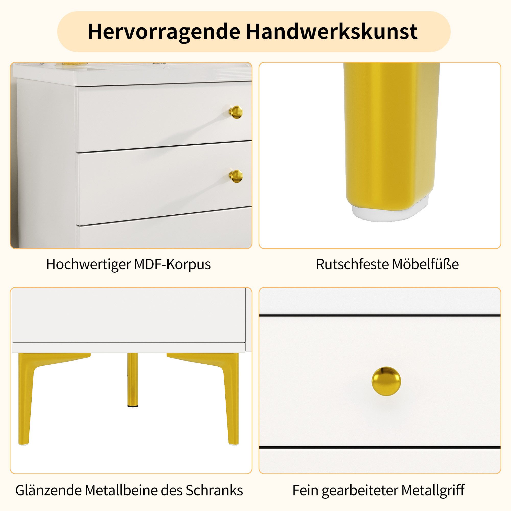 Flieks Waschtisch mit 3 Schubladen und abnehmbarer Aufbewahrungsbox (B120/T47,5/H80 cm, 1-St., bodenstehend Badzimmerschrank Waschplatz mit vergoldeten Metallfü – Bild 5 von 5