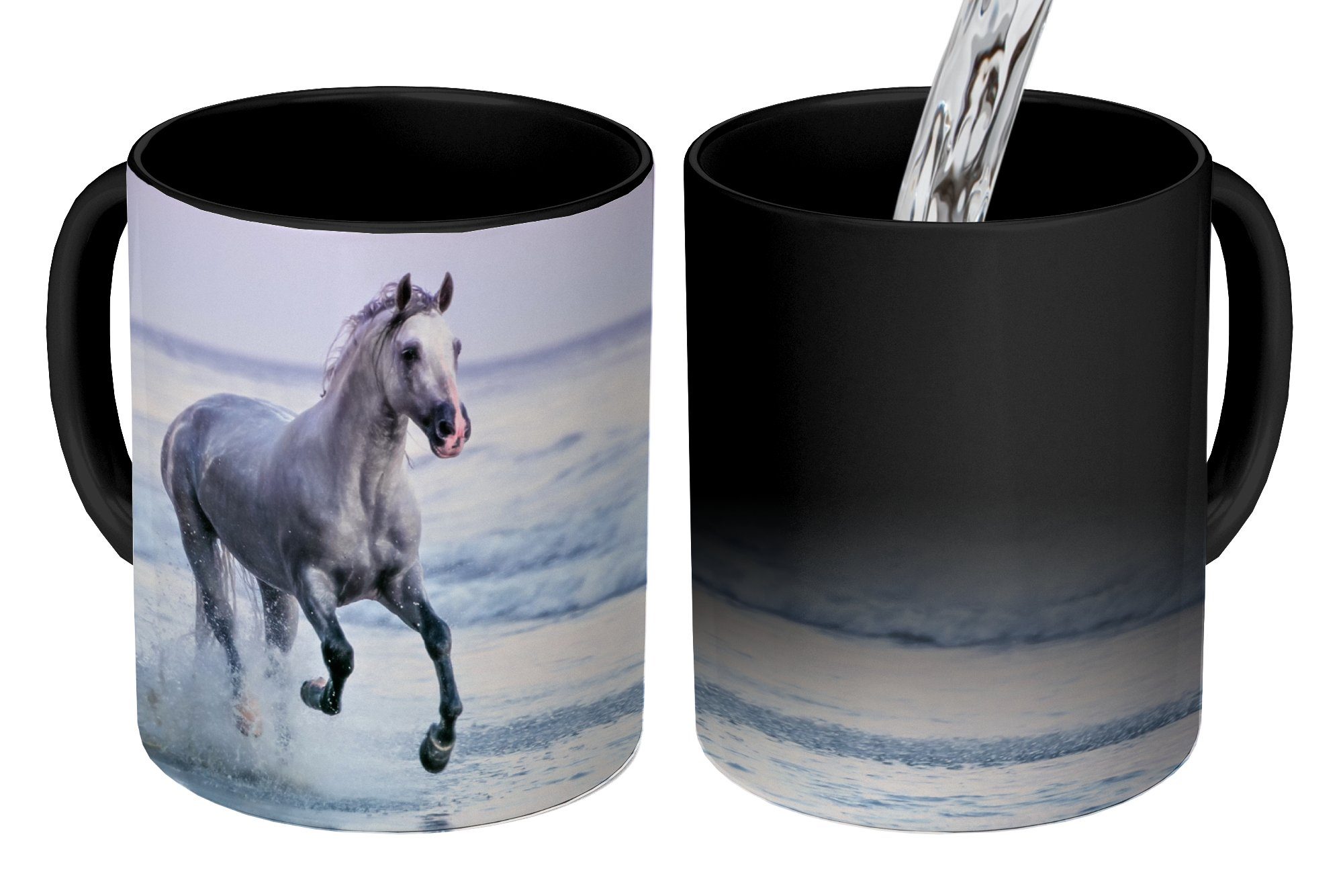 Farbwechsel, Geschenk - - MuchoWow Pastell, Keramik, Kaffeetassen, Zaubertasse, Tasse Teetasse, Pferd Meer