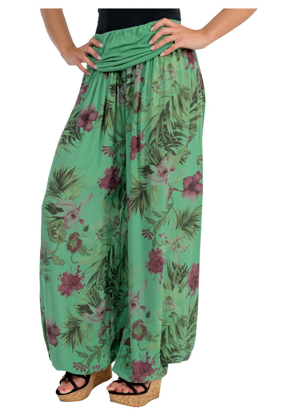 malito more than fashion Haremshose 8939 Aladinhose mit floralem Muster Einheitsgröße grün