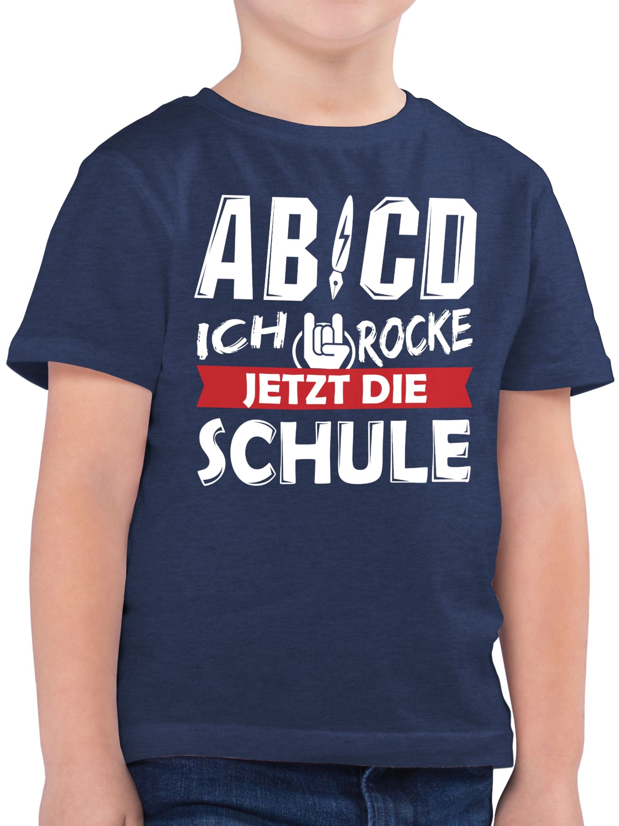 Shirtracer T-Shirt ABCD Ich Dunkelblau Junge rocke Geschenke Schulanfang Schule 3 Meliert jetzt die Einschulung