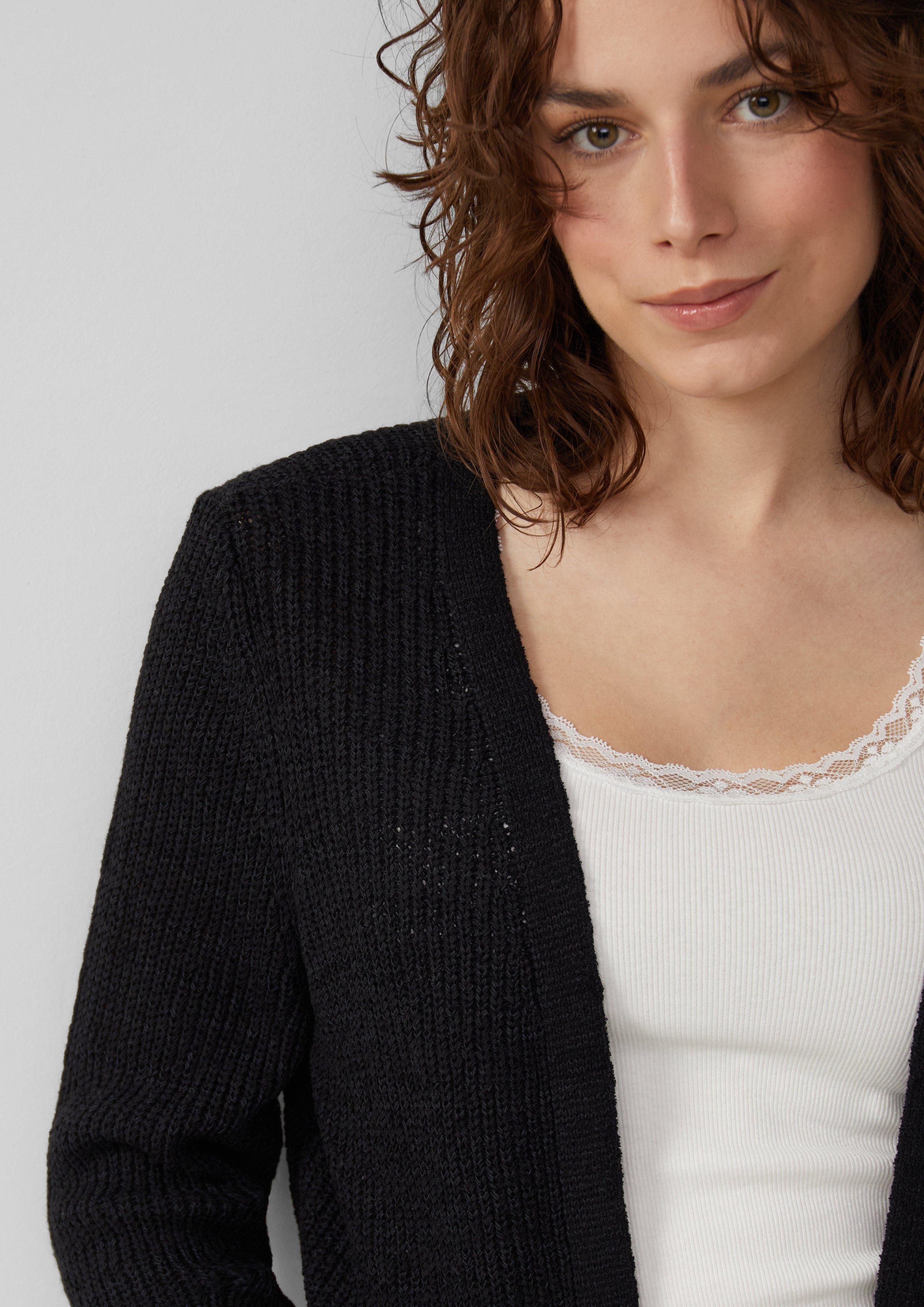 QS Funktionsjacke Strickjacke aus Bändchengarn Rollsaumblende günstig online kaufen