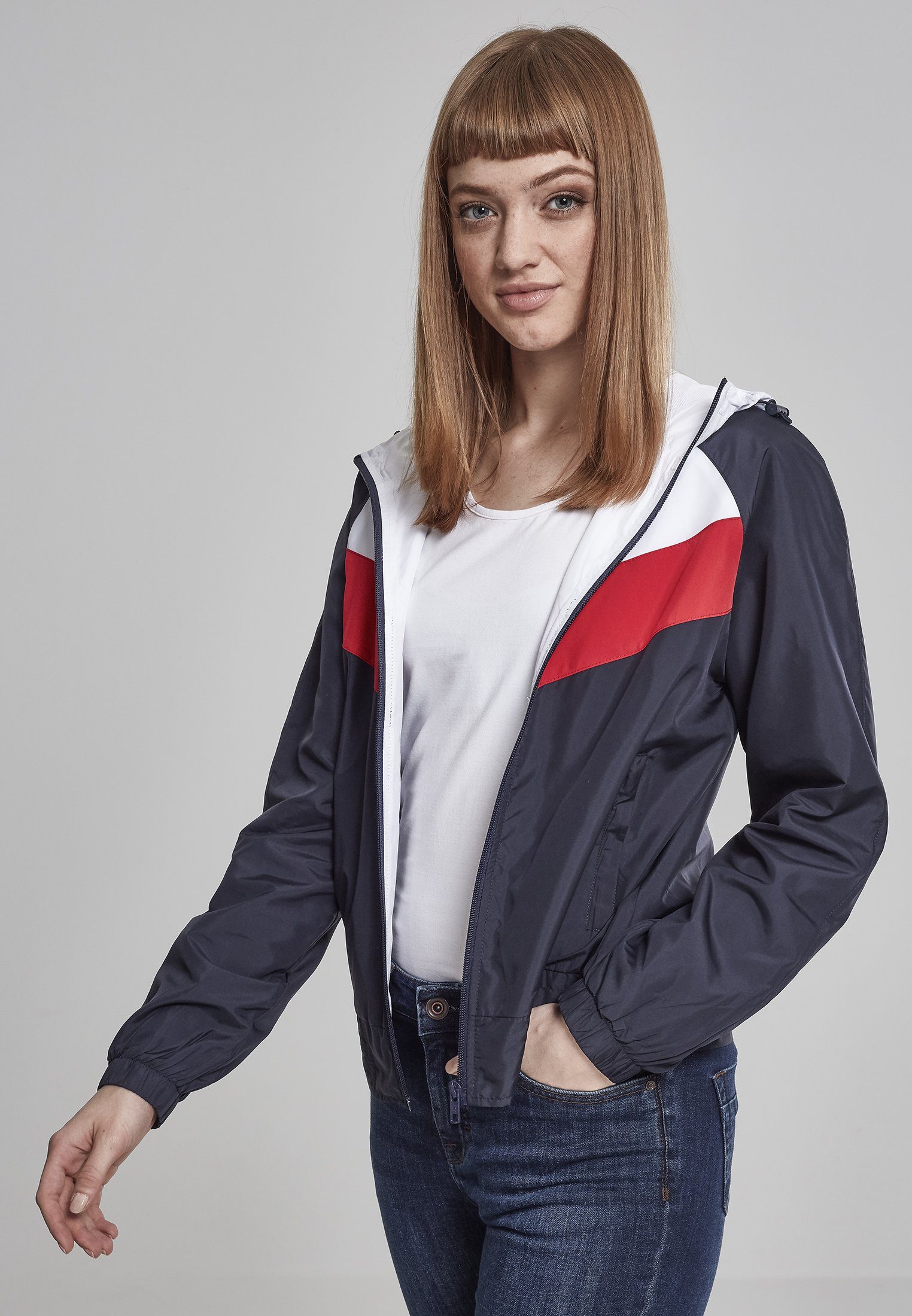 URBAN (1-St) CLASSICS Windbreaker Damen 3-Tone Sommerjacke Ladies navy/white/firered