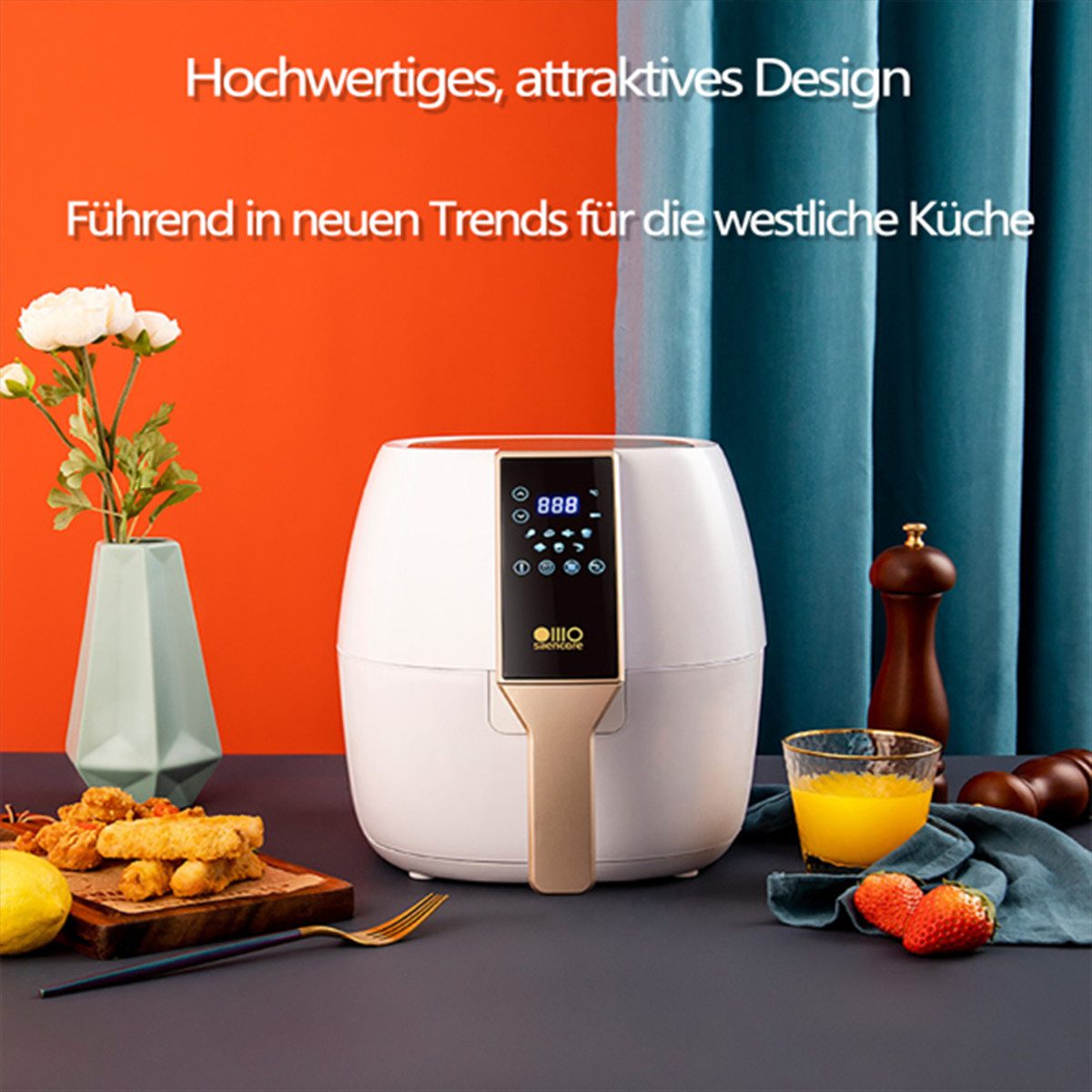 autolock Heißluftfritteuse, Luftfritteuse Multifunktions Heißluftfritteuse 1400W 4L