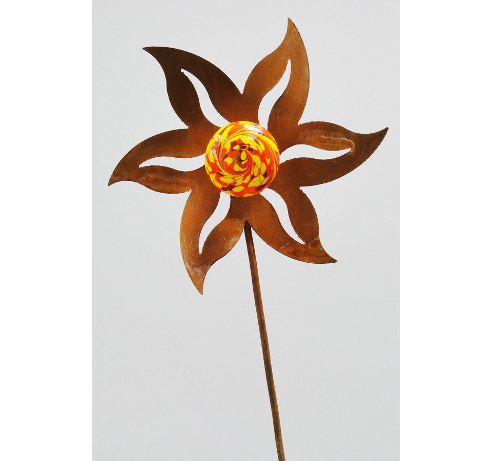 Trend Line Gartenfigur Stecker Blume mit Kugel Rostoptik 100 cm