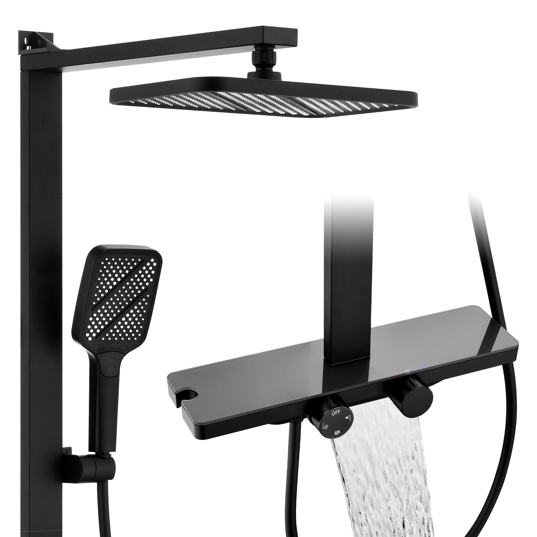 HOMELODY Duschsystem mit Thermostat und Glasablage in Schwarz Matt,Brausega günstig online kaufen