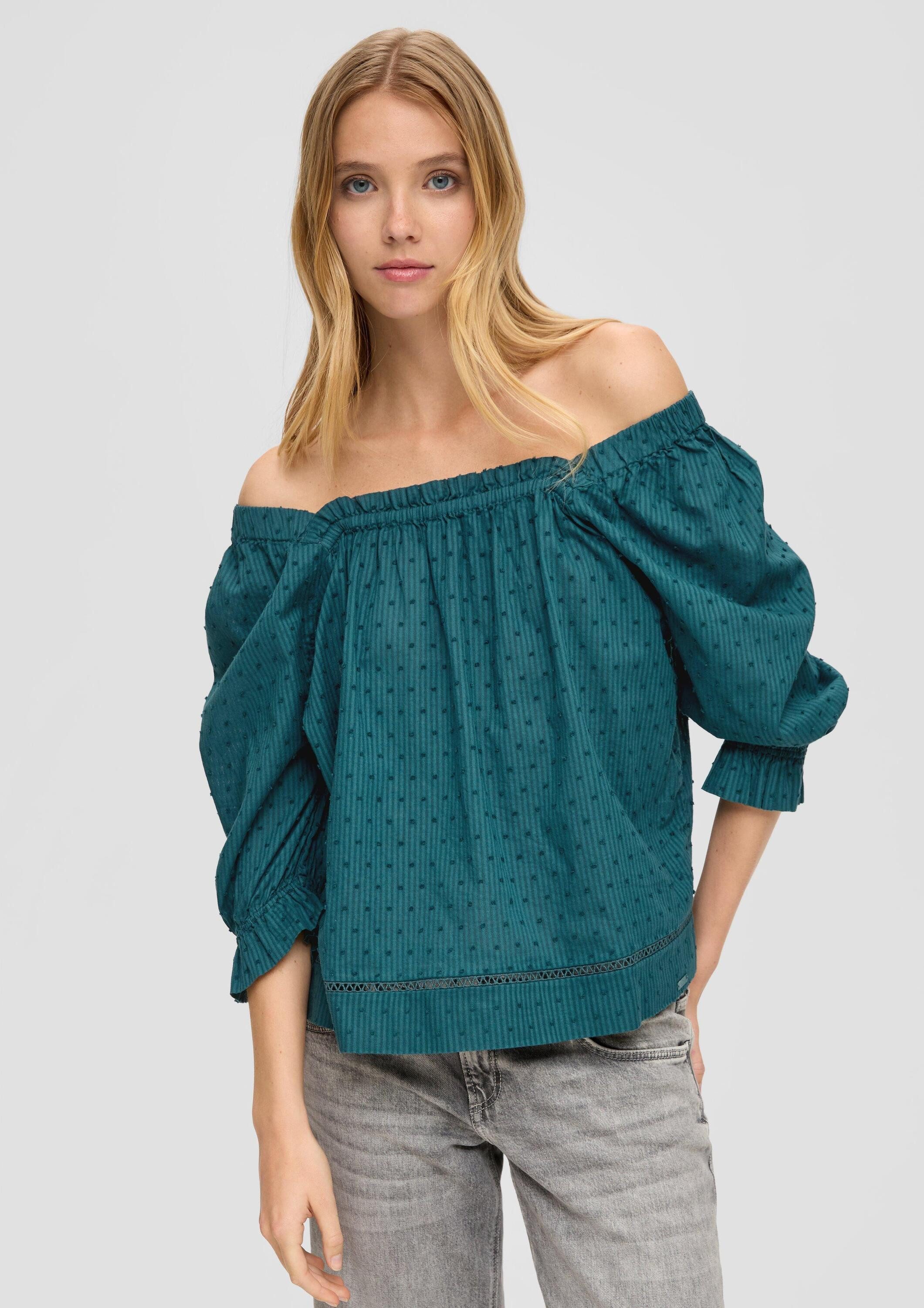 QS Kurzarmbluse Bluse Off-Shoulder-Bluse mit Dobby-Struktur günstig online kaufen