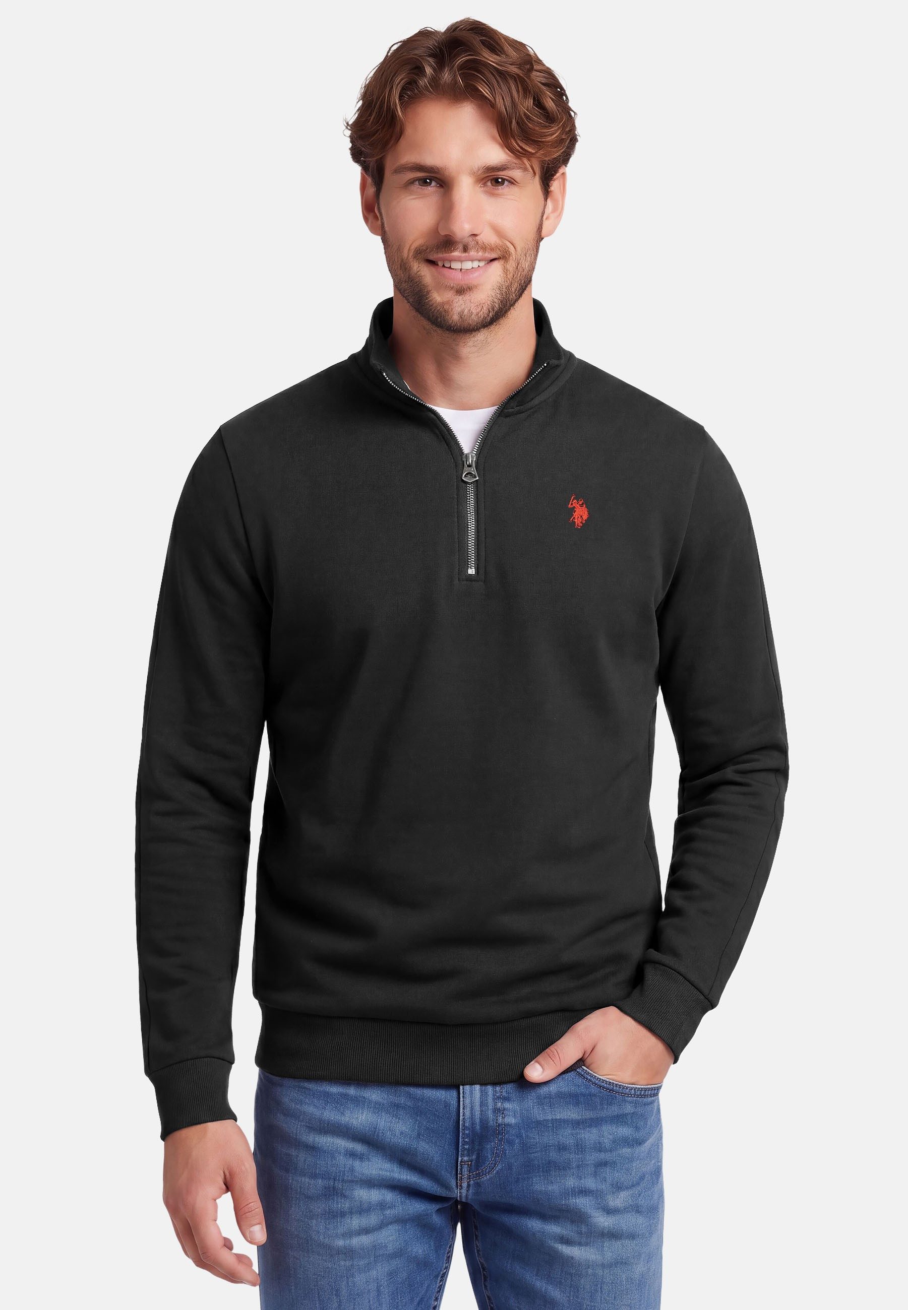 Stehkragenpullover USNiico – Herren Half-Zip Pullover mit Logo-Stickerei