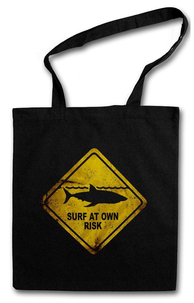 Urban Backwoods Beuteltasche Shark Warning Sign Stofftasche Weißer Hai Surfer Surfing Diver Taucher (1-tlg), Jaws Warnung Warnschild White