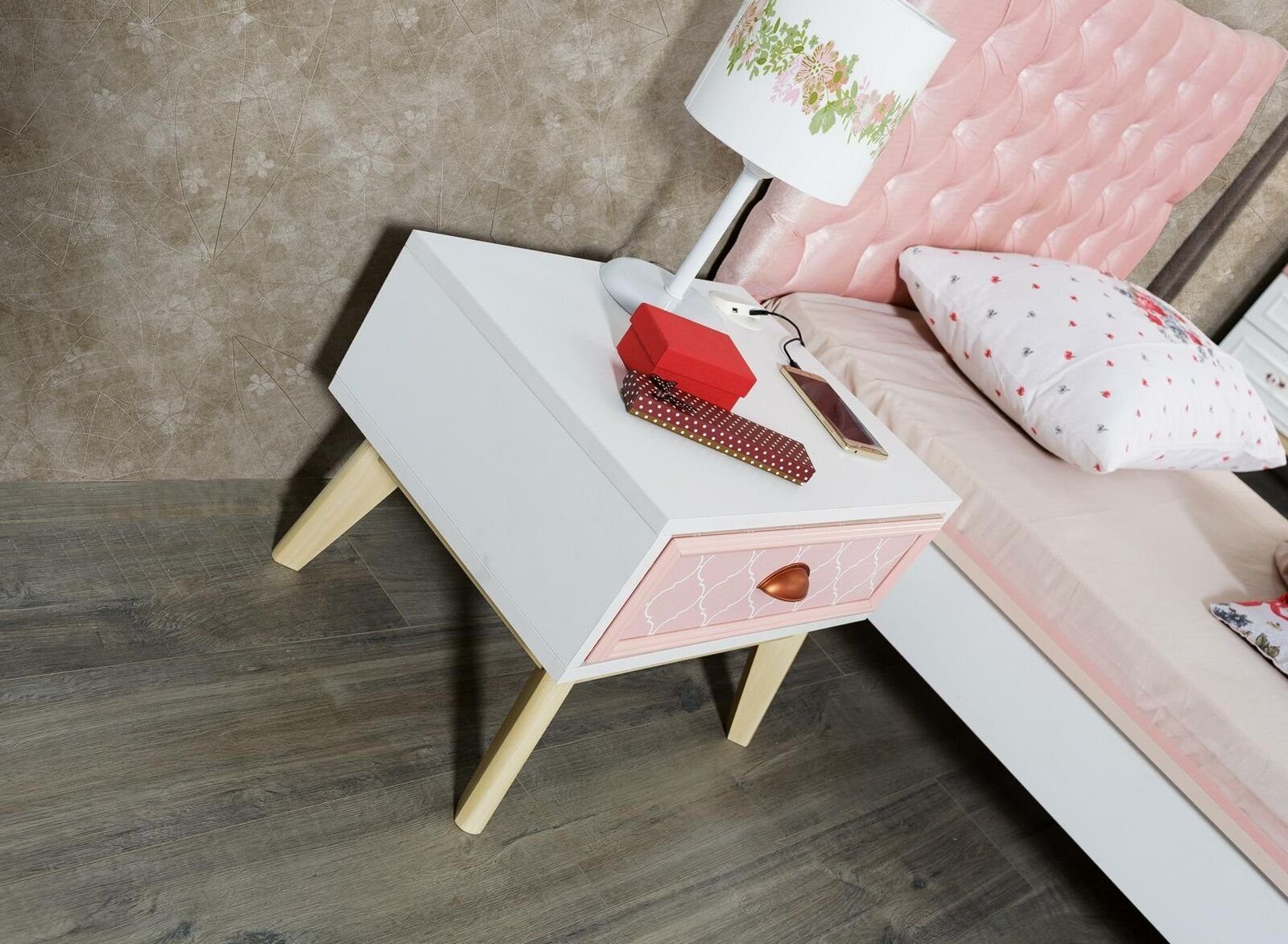 (Bett/Nachttisch), JVmoebel Europe Möbel Kinderbett 2tlg. Konsole Bett Design Made Luxus Rosa Kinderzimmer Nachttisch In Set