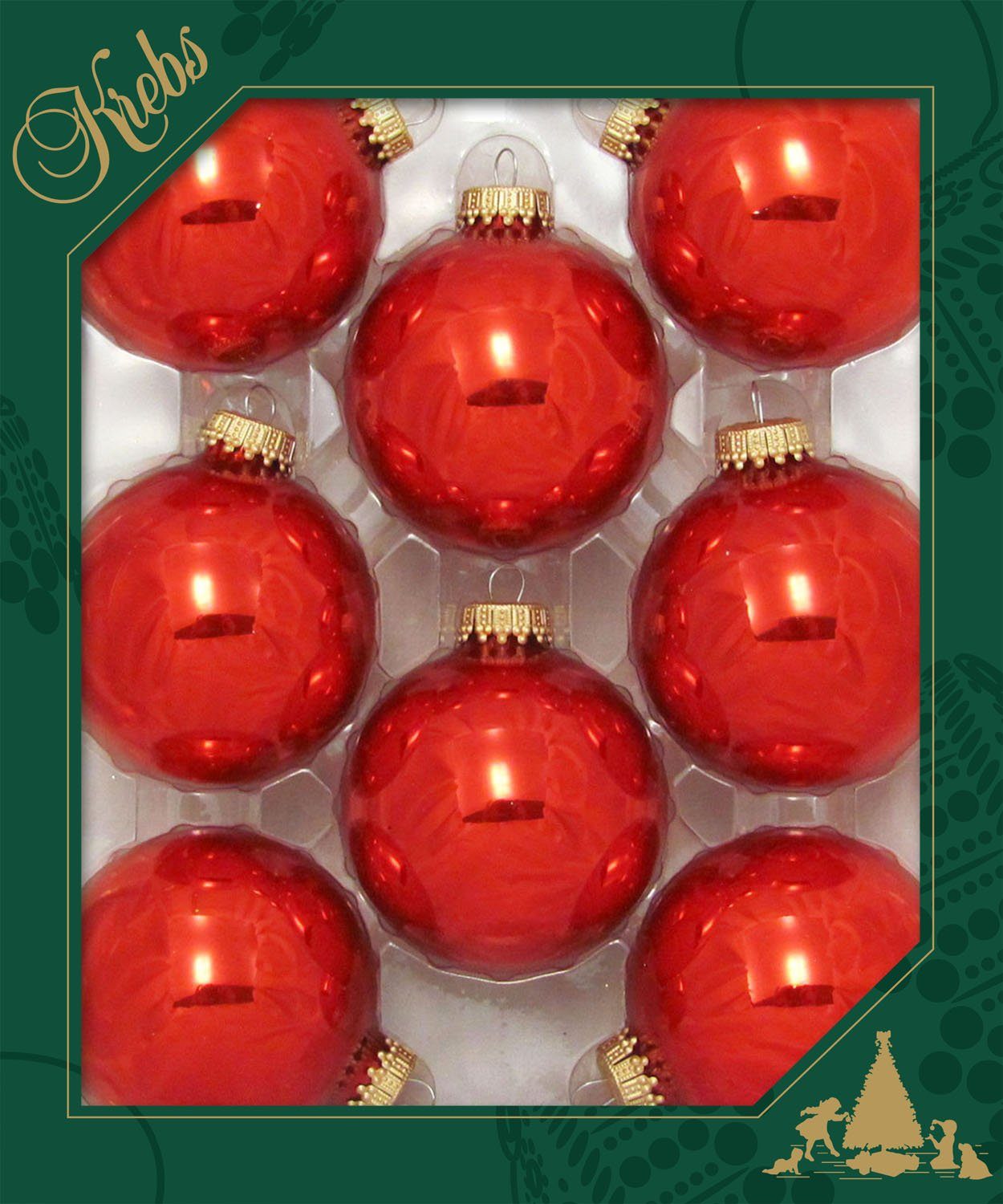 (8 Weihnachtsdeko Christbaumschmuck, Krebs Christbaumkugeln rot, Lauscha CBK70101, Glas St) Glas Weihnachtsbaumkugel