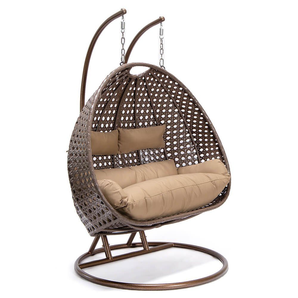 HOME DELUXE Hängesessel Polyrattan Hängesessel TWIN - inkl. Regenabdeckung (Set, 5-St., Arm, Fuß, Korb, Kissen, Kette, Karabinerhaken und Regenabdeckung), gefederte Aufhängung