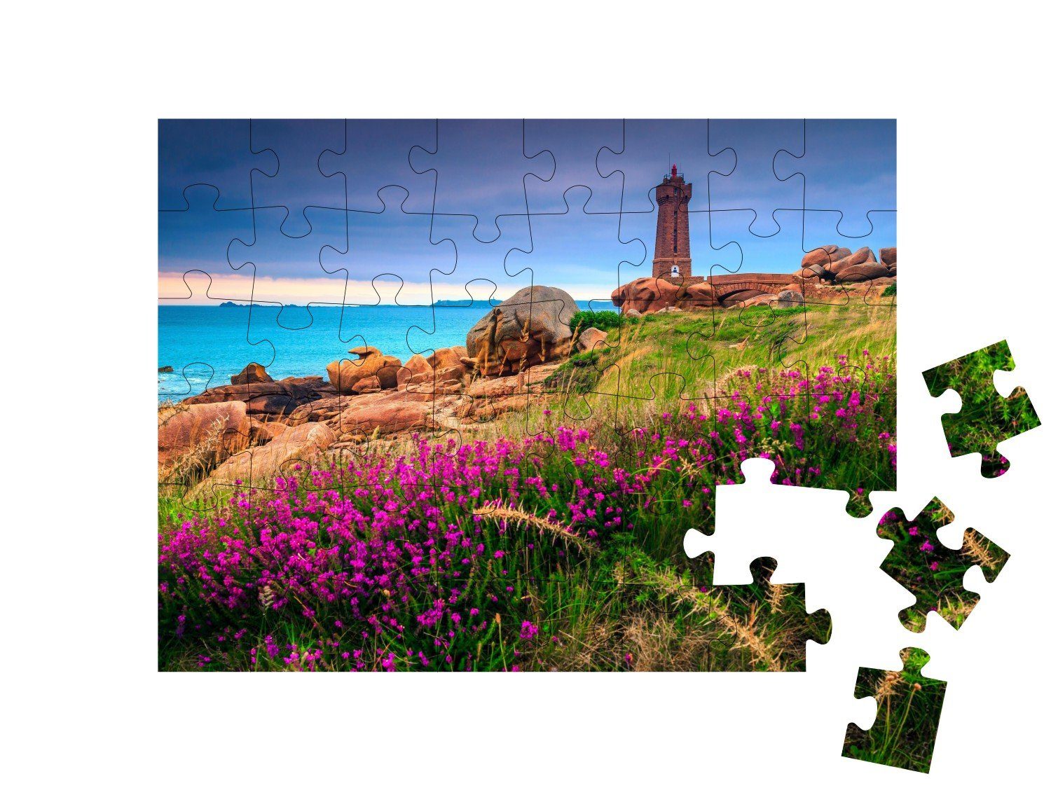 Puzzle puzzleYOU Leuchtturm 48 Bretagne Frankreich, Sonnenuntergang, puzzleYOU-Kollektionen Puzzleteile, im